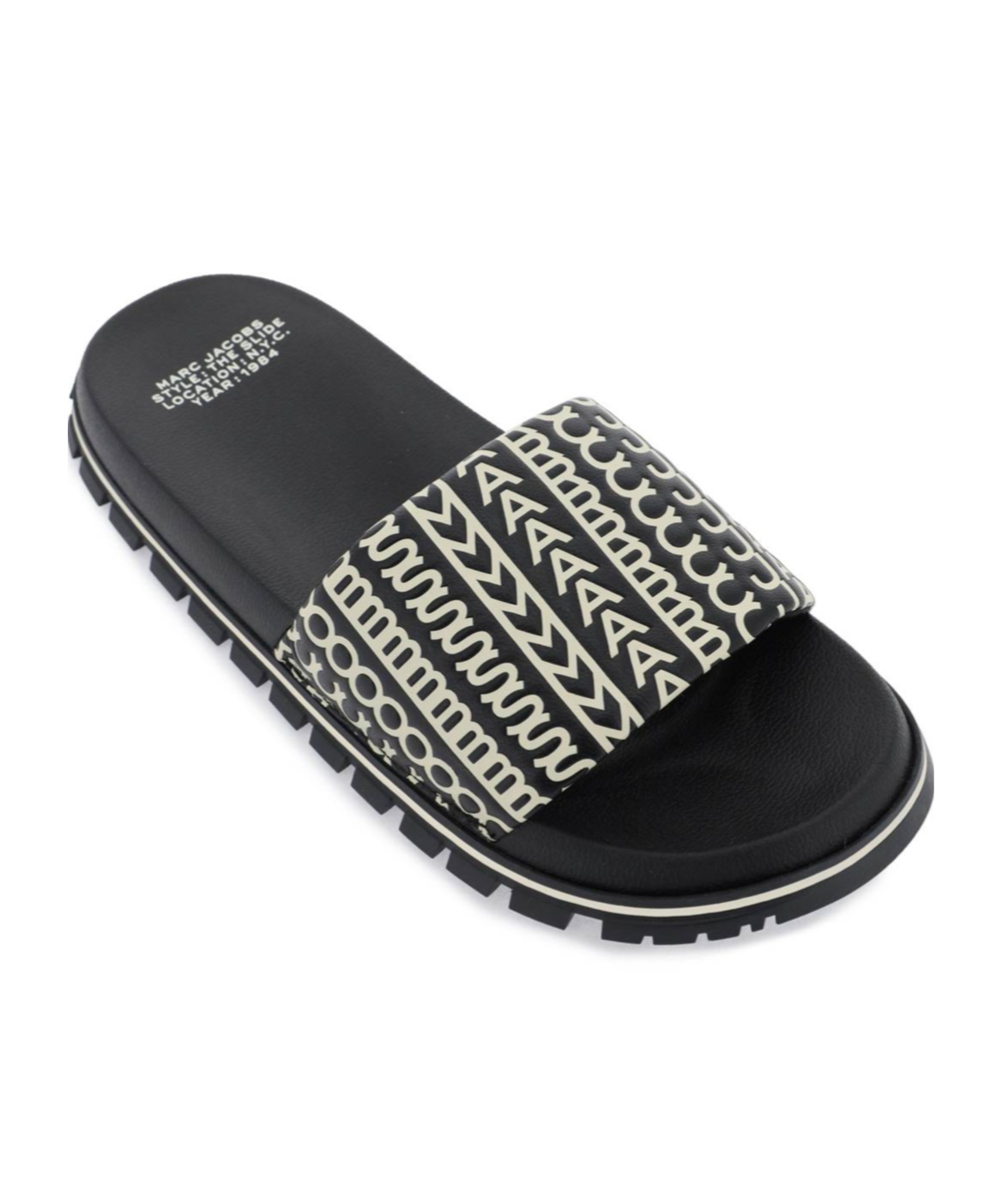 Marc Jacobs Monogram Print Slides In Black