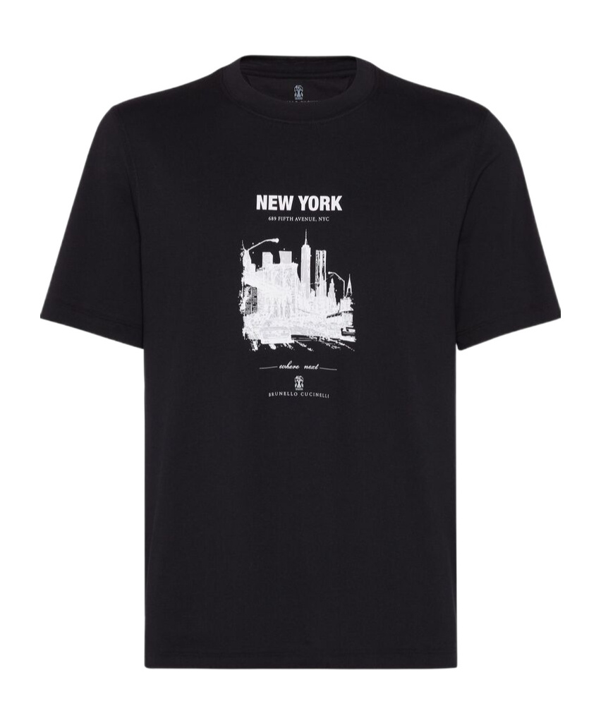 Brunello Cucinelli Cotton Paris Graphic Print T-shirt In Black