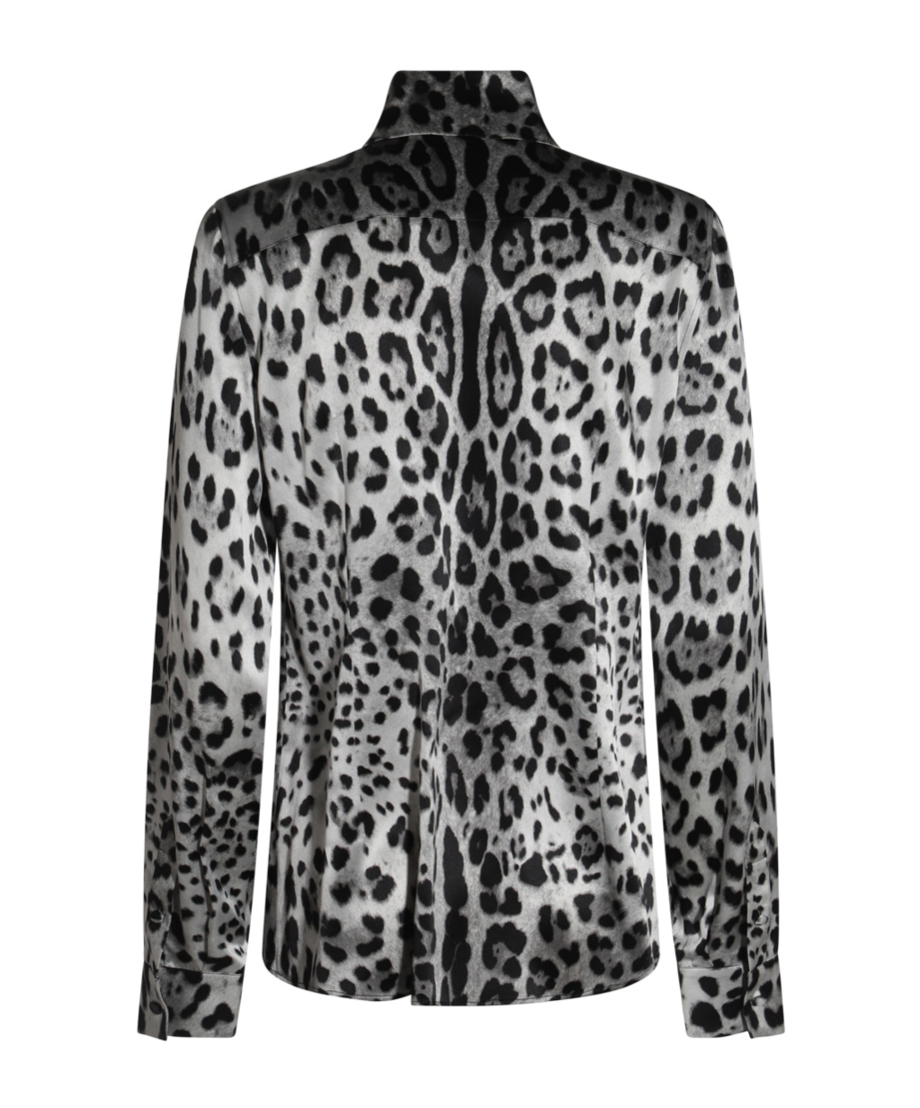 Dolce & Gabbana Animal Print Button Down Blouse In Gray