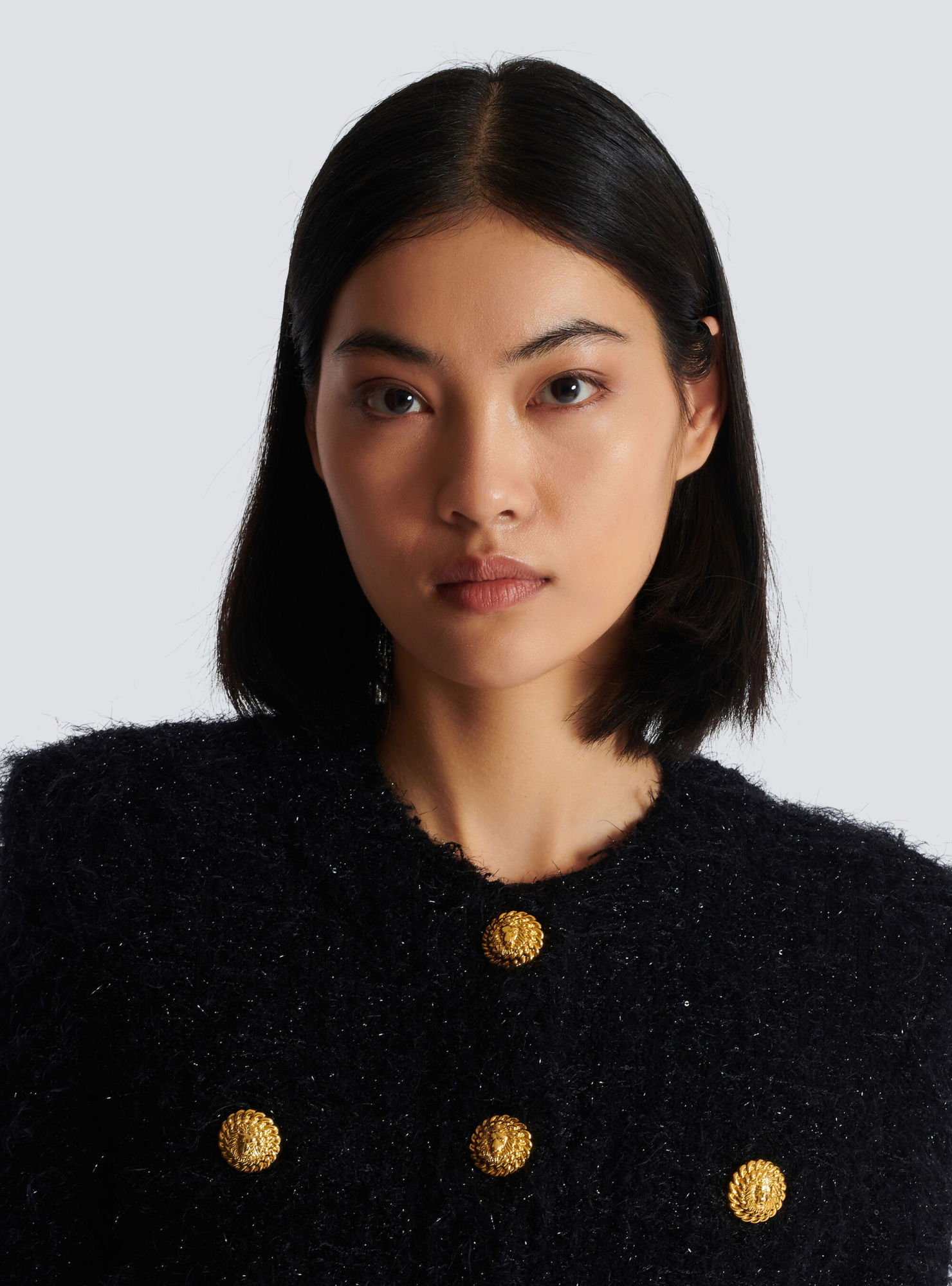 Balmain Collarless Four-pocket Tweed Jacket In Black