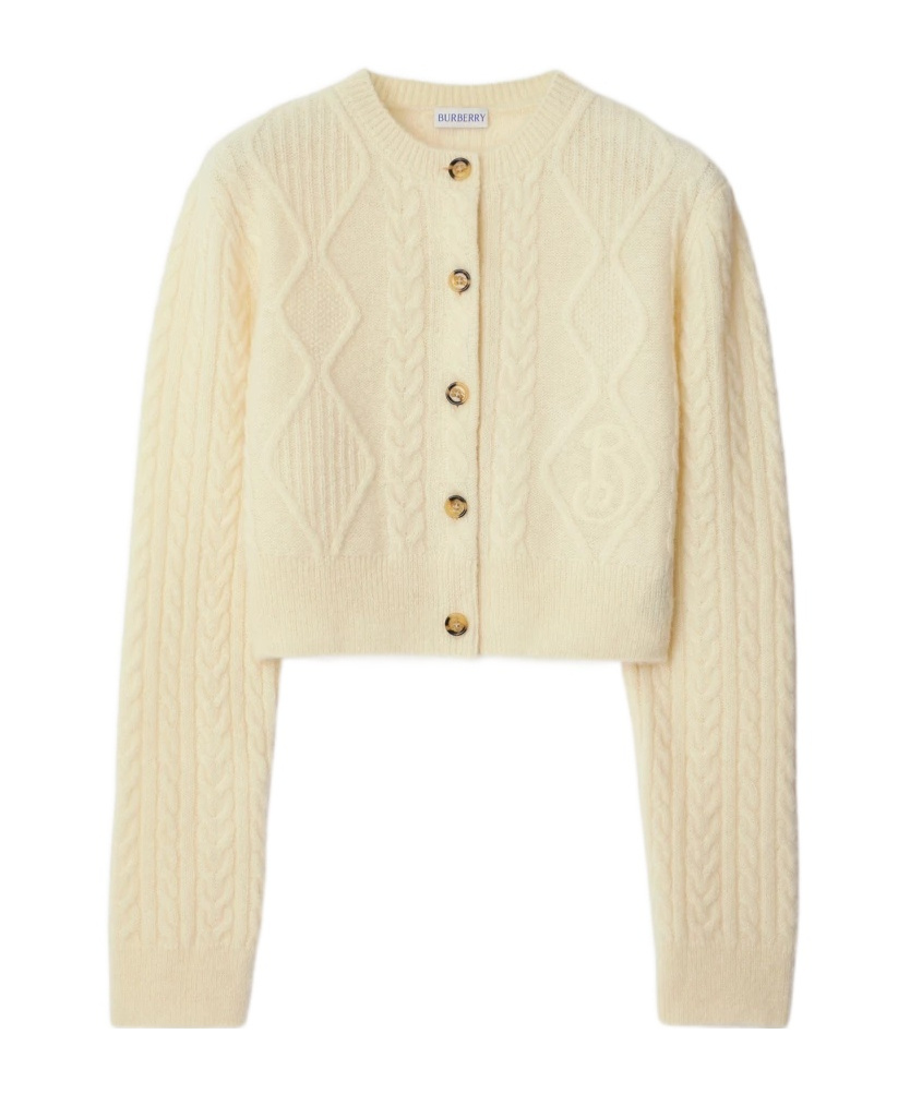 Burberry Wool-alpaca Cropped Aran Cardigan In Nude