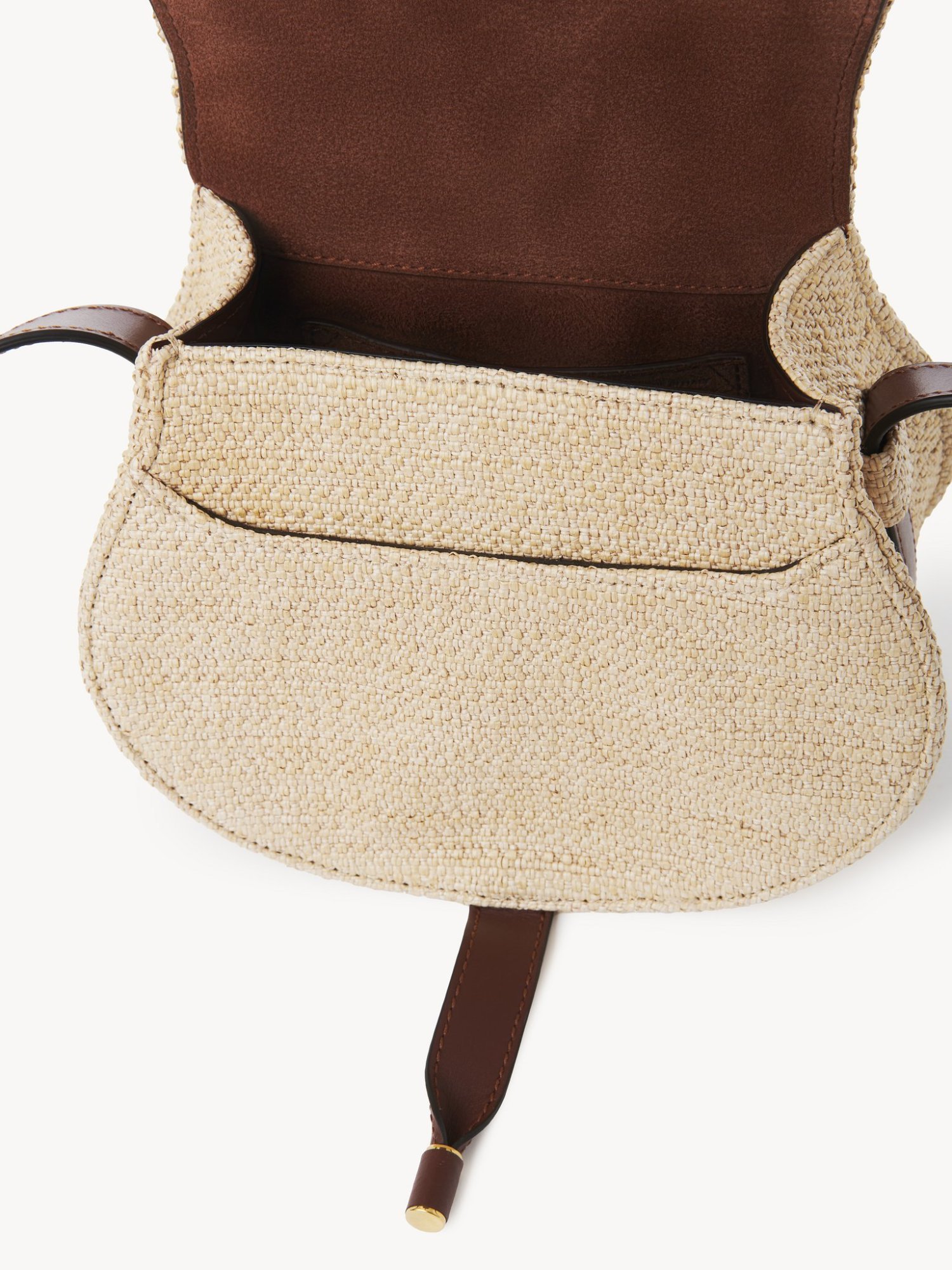 Chloé Small Saddle Marcie Bag In Raffia Effect In Nude