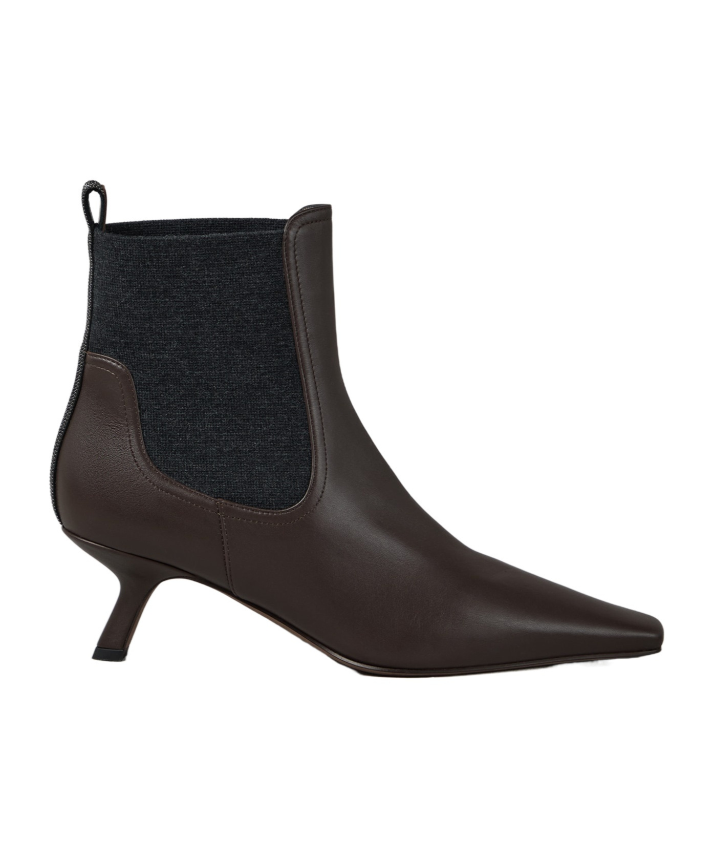 Brunello Cucinelli Ankle Boots With Asymmetric Heel In Leather In Brown