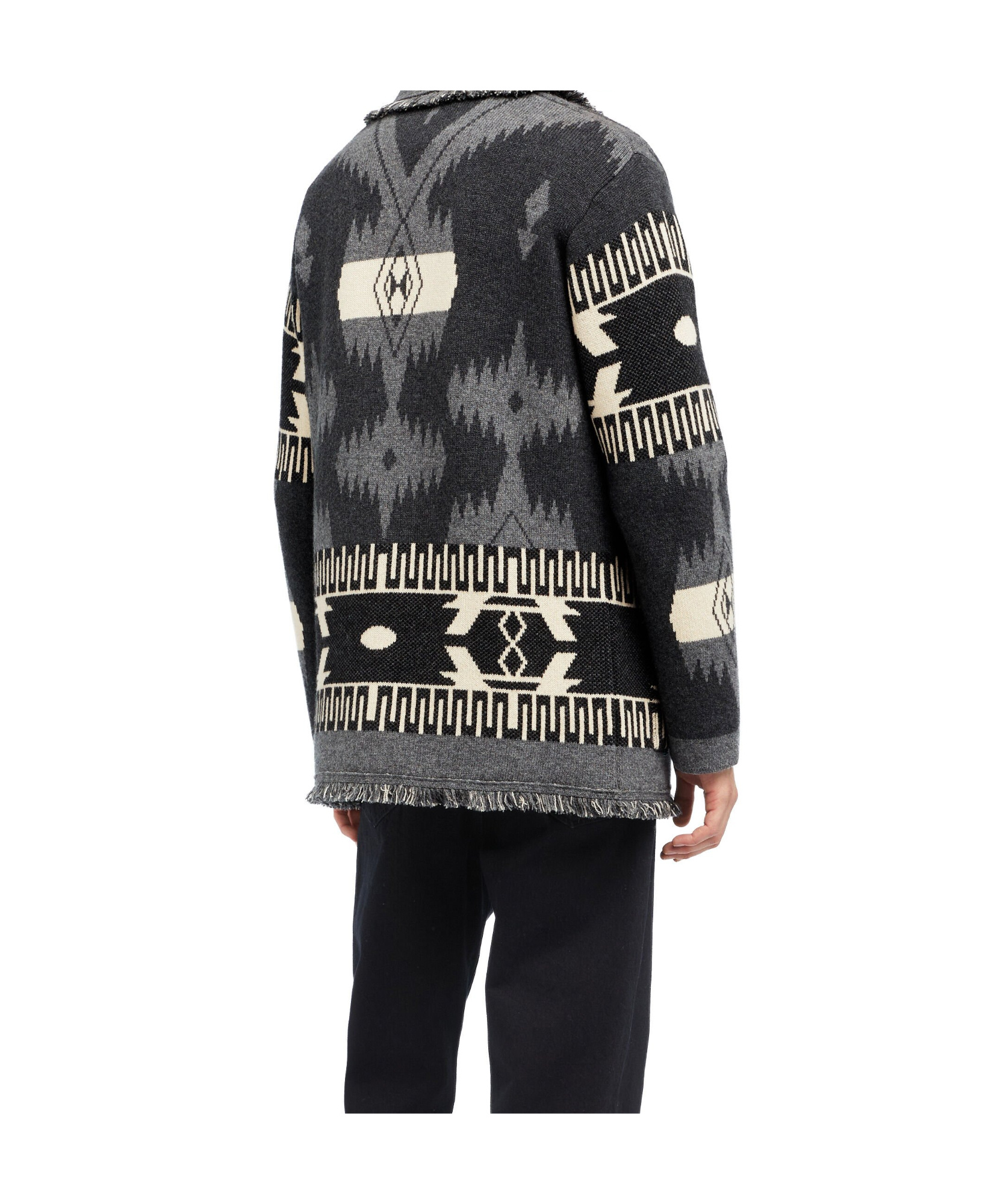Alanui Icon Jacquard Fringed Cardigan In Black