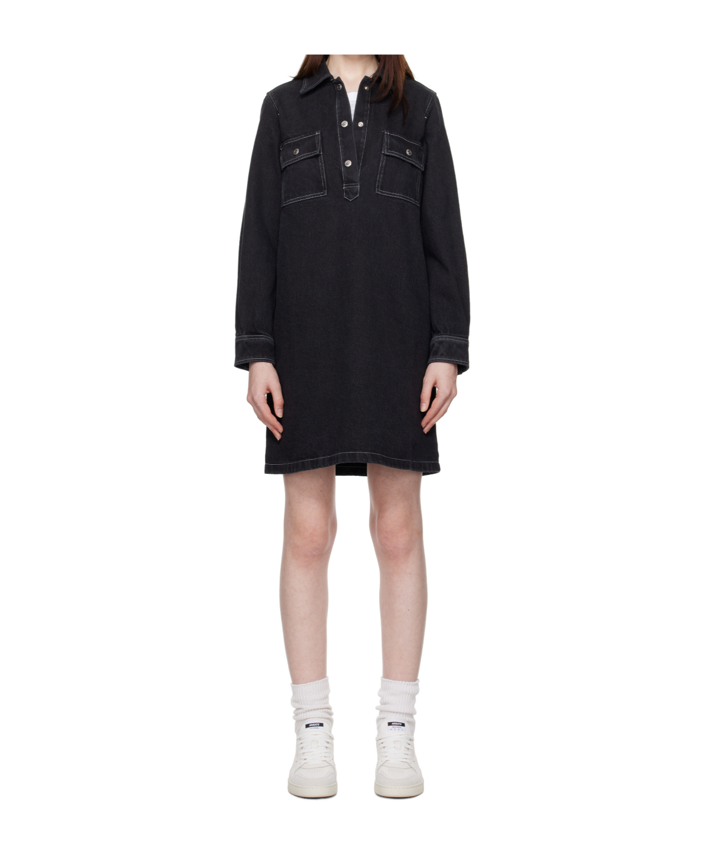 Apc Long Sleeve Denim Dress In Black