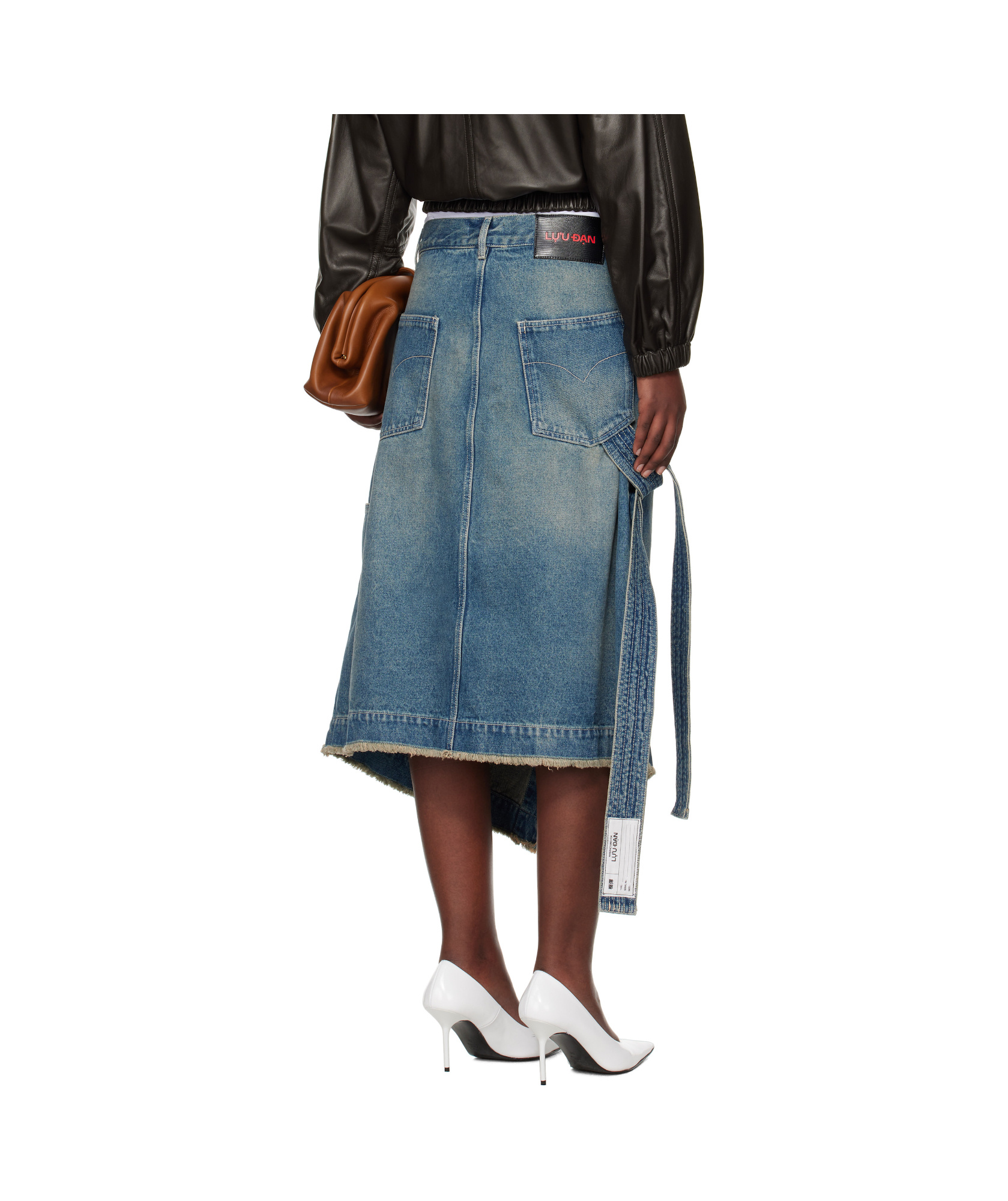 Lu'u Dan Blue Apron Denim Midi Skirt In Blue