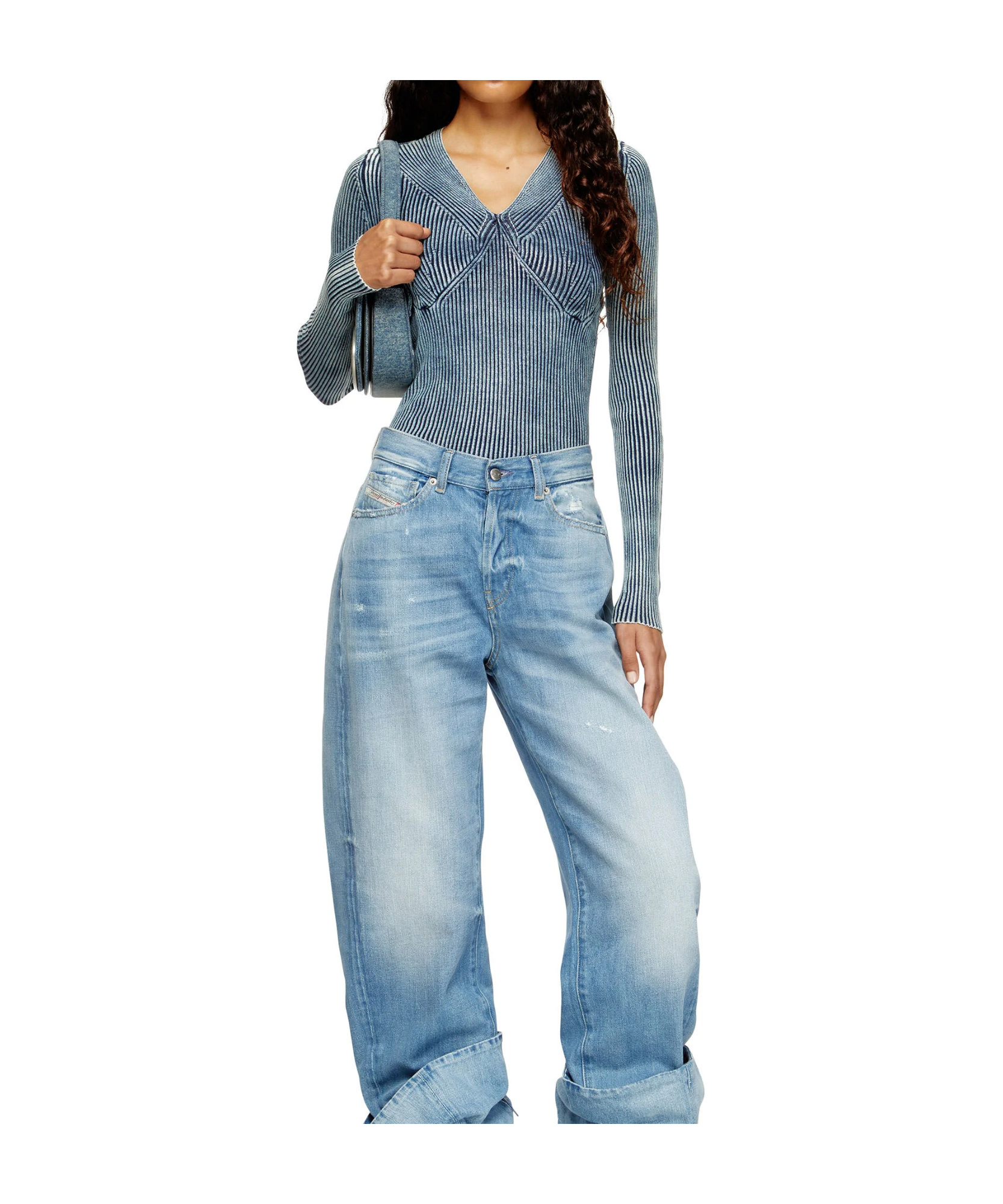 Diesel Denim-yarn Jumper With Shiny Effect In Blue