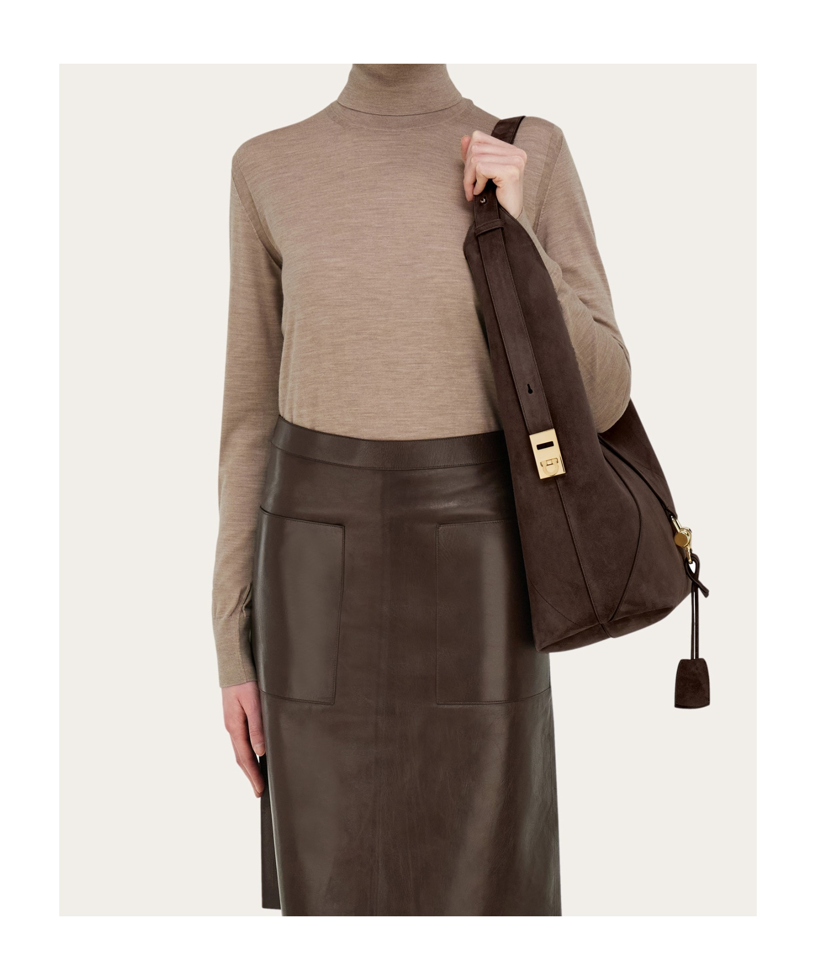 Ferragamo Large Origami Shoulder Bag In Testa Di Moro