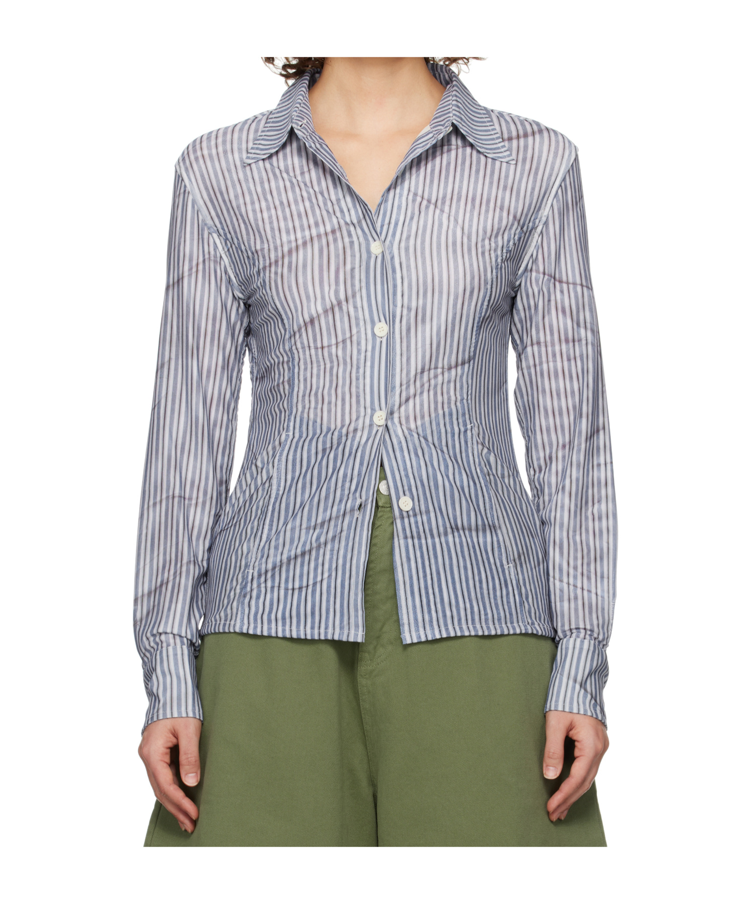Open Yy Double-layered Mesh Print Shirt In Blue