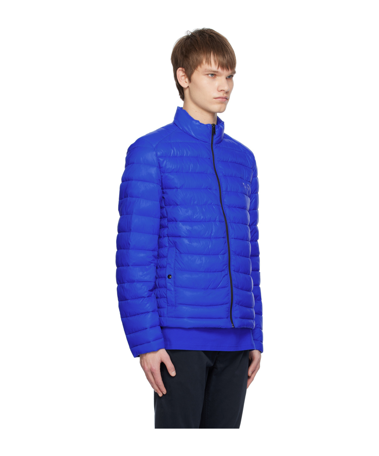 Hugo Boss Zipper Cotton Suit With Vertical Collar In Blue