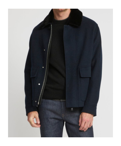 Yves Salomon Jacket In Double-sided Wool-cashmere Fabric With Mink Collar In Blue