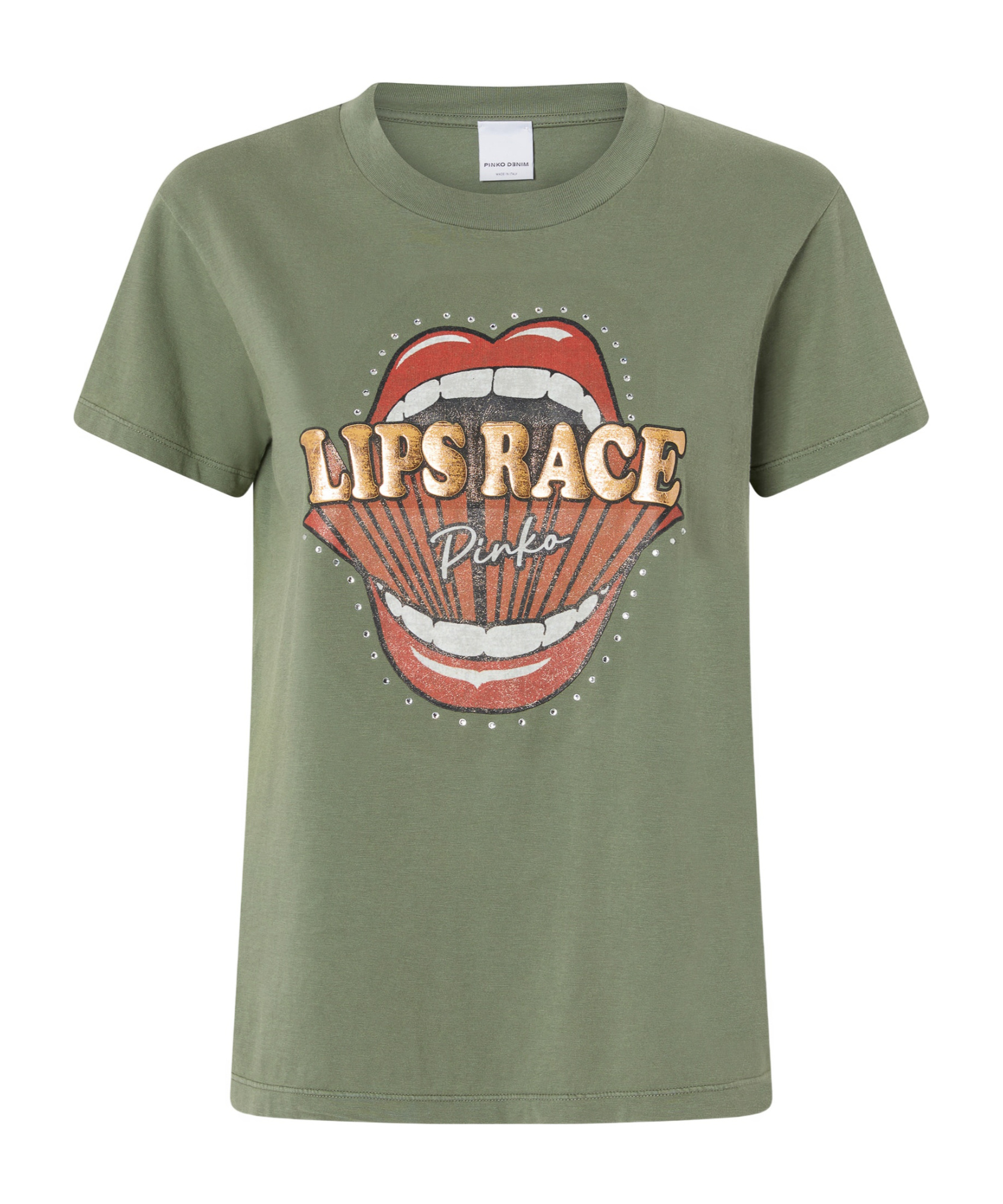 Pinko Lips Race Mouth Print T-shirt In Green