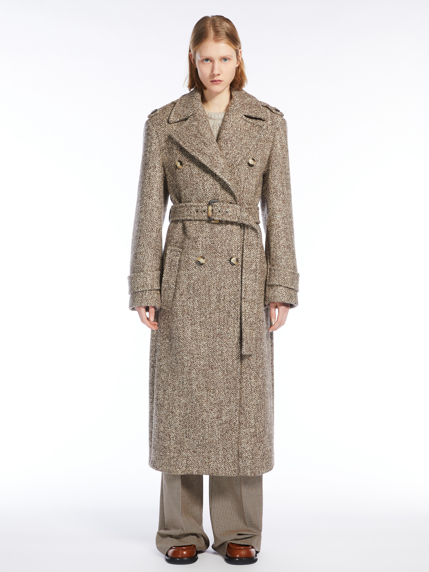 Sportmax Melange Brown Wool Blend Denaro Coat In Gray