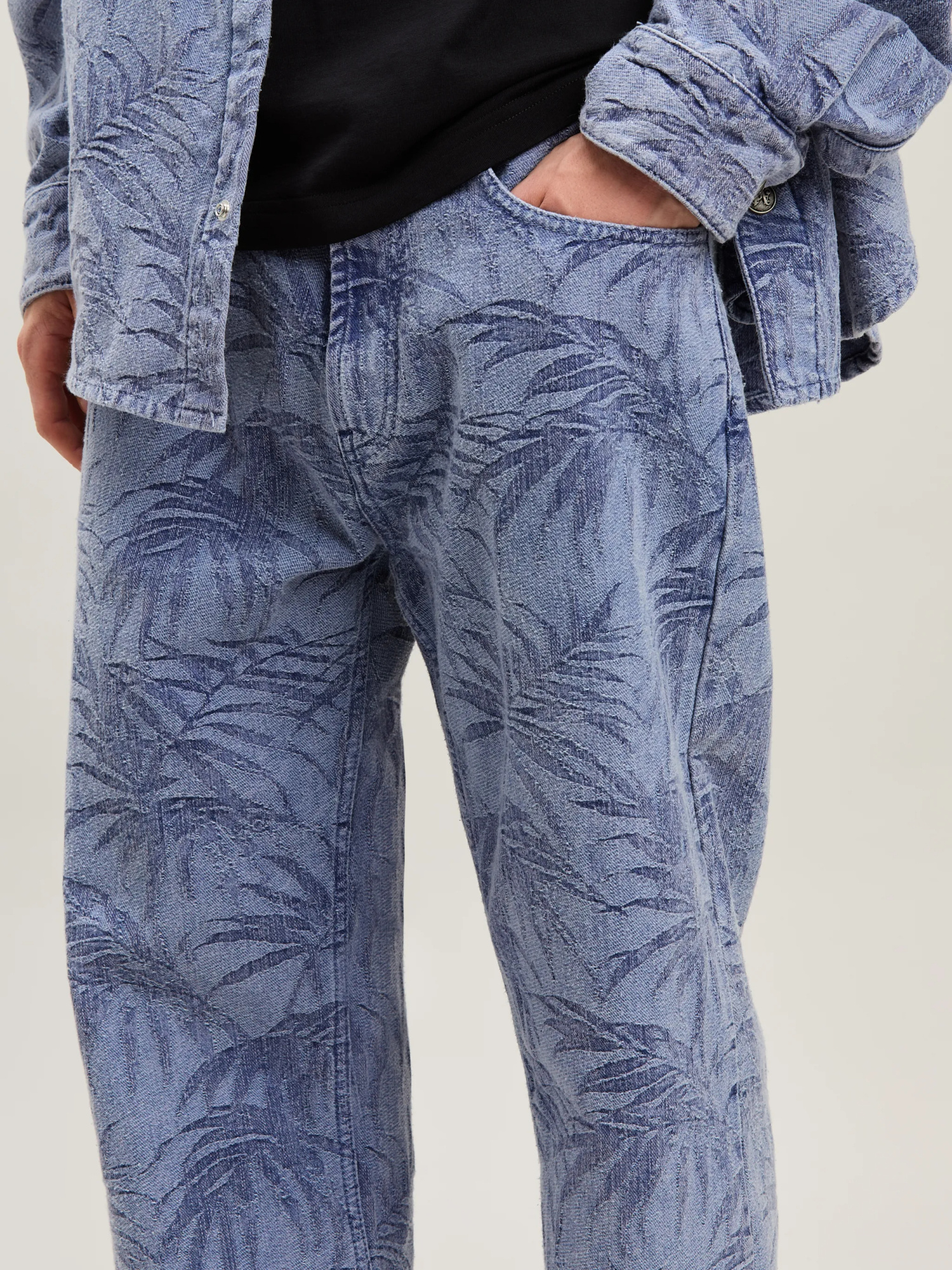 Palm Angels Palm Jacqured Denim Pants In Blue