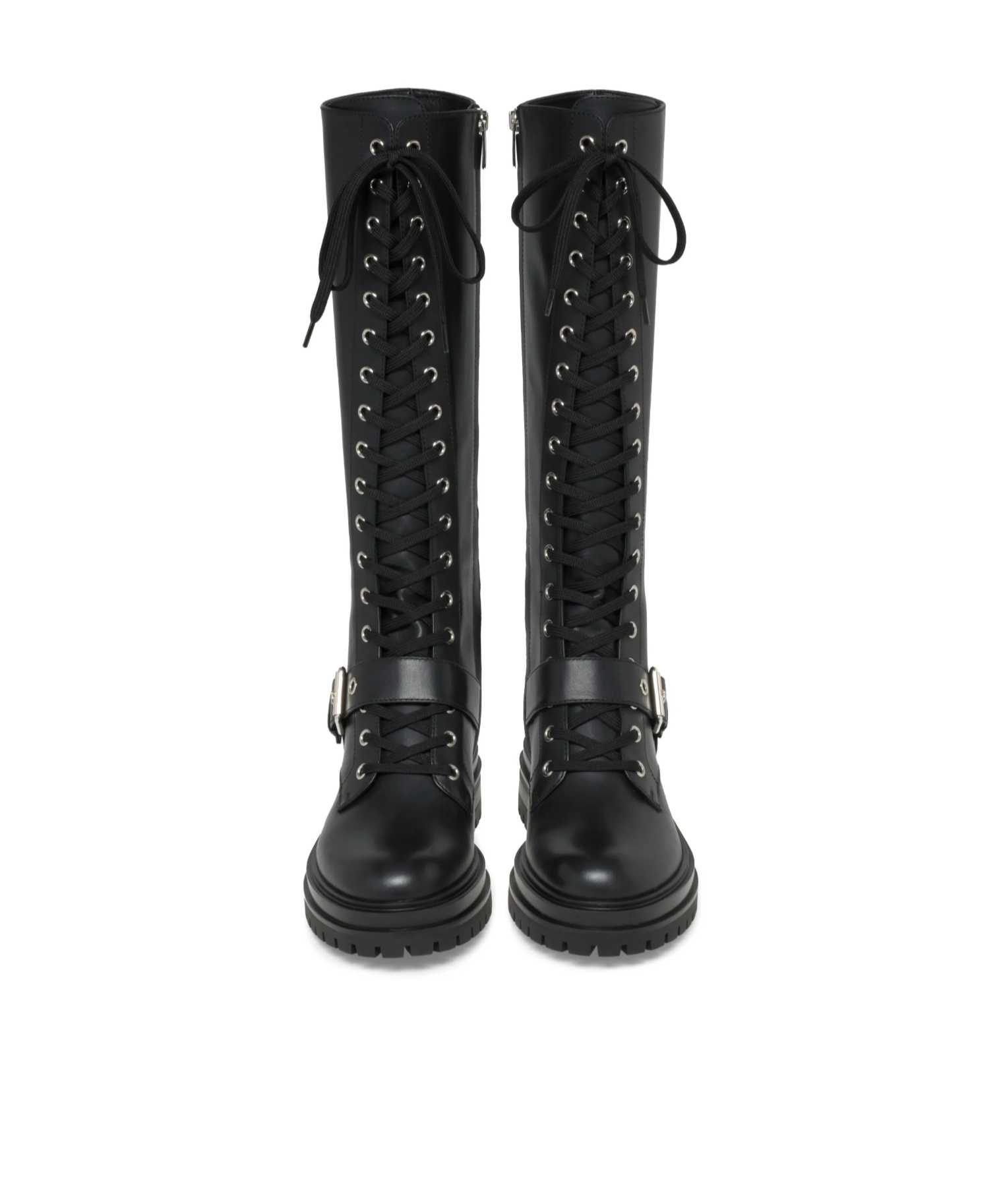 Gianvito Rossi Lace-up Leather Knee-high Boots In Black