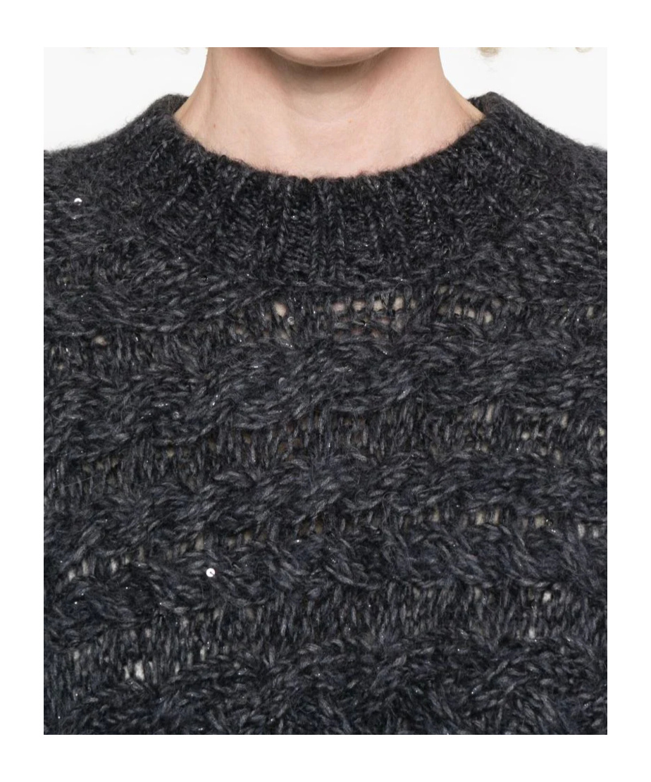 Eleventy Cable-knit Sequin-embellished Sweater In Black