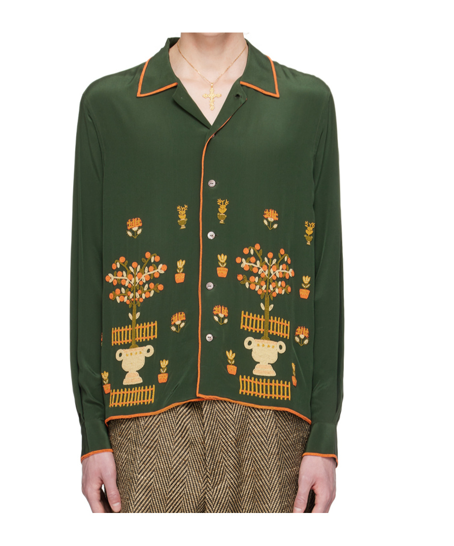Bode Beaded Paddock Sampler Shirt In Green