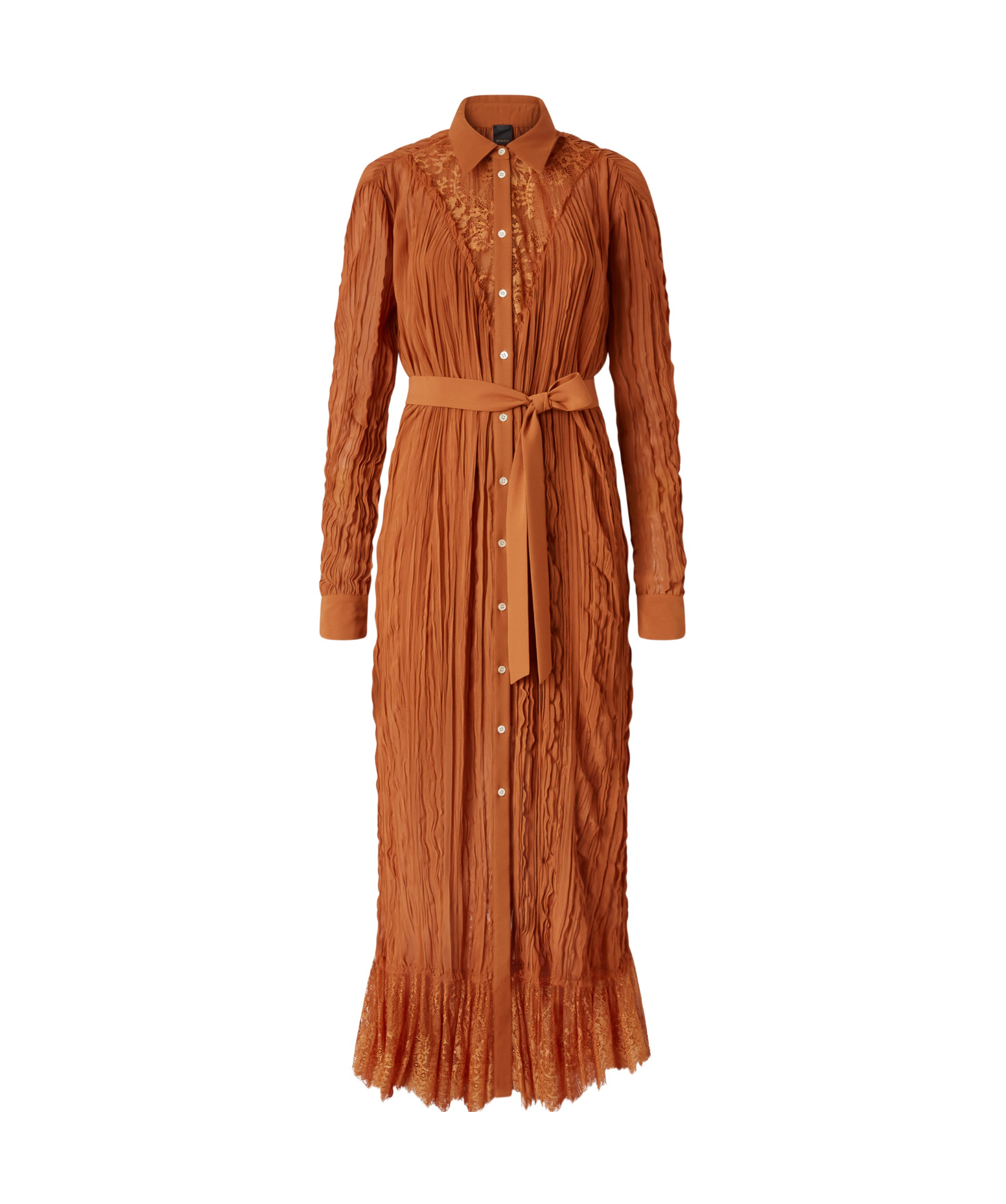 Pinko Long Shirt Dress With Lace Detailing In Brown