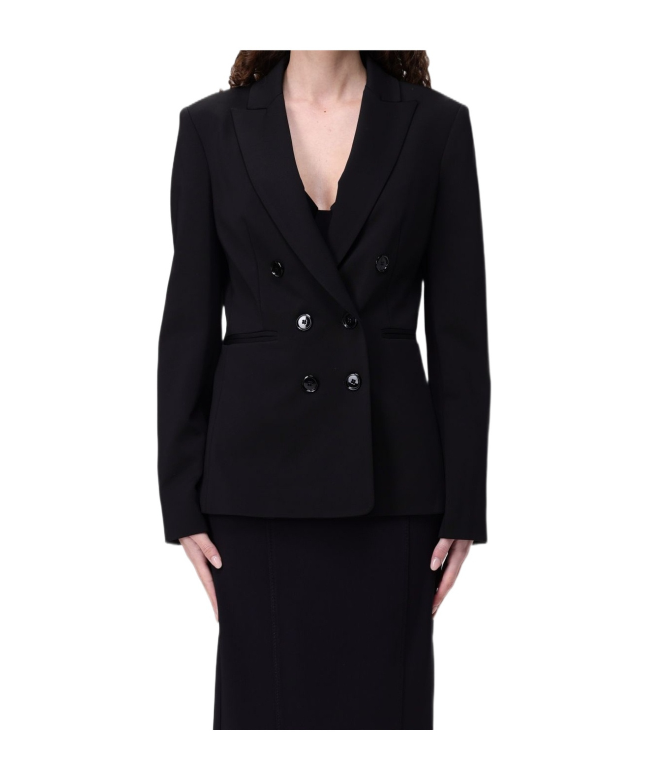 Pinko Double-breasted Blazer With Geometric Cuff Embellishments In Black