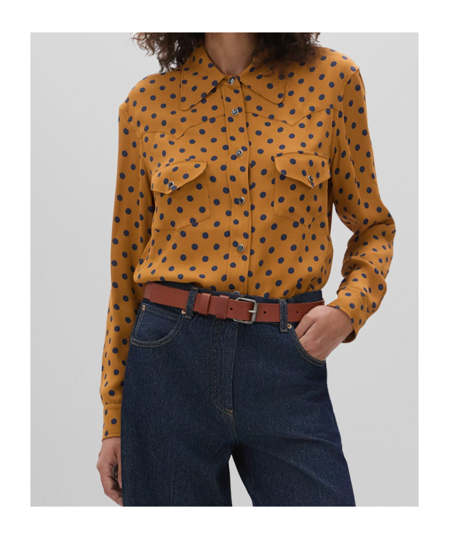 Aspesi Polka Dot Viscose Crepe Shirt In Brown