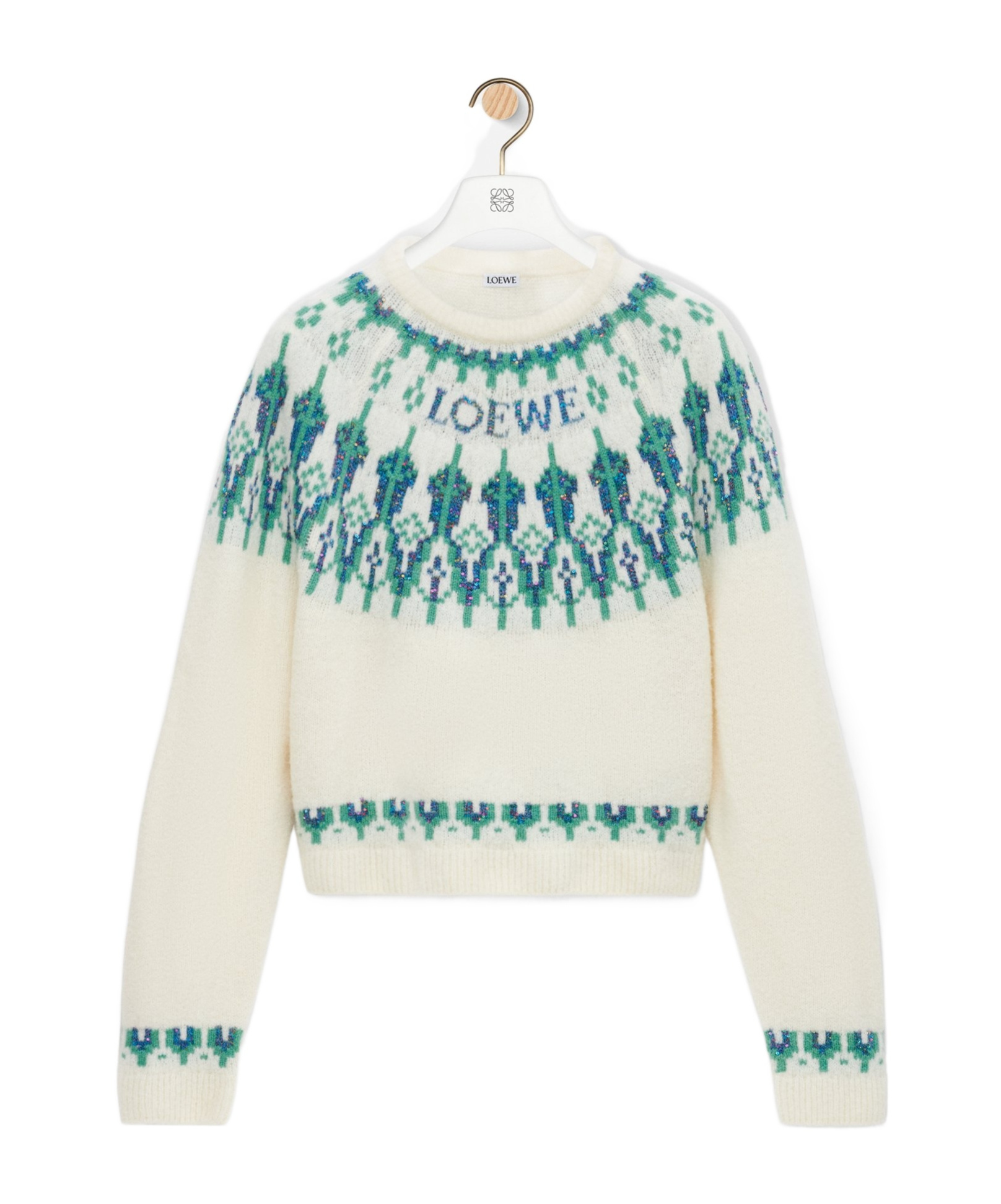 Loewe Stretch Wool Blend Cropped Sweater Graphic In White