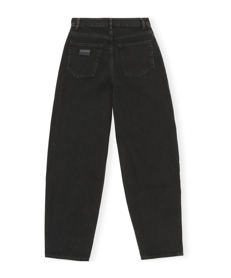 Ganni Black Pants With High Waist And Logo Patch On The Rear In Cotton Woman In Black