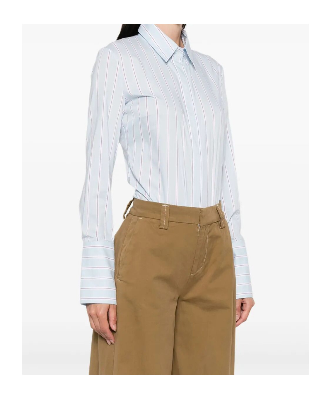 Patrizia Pepe Light Blue Striped Button-down Body Shirt In Blue