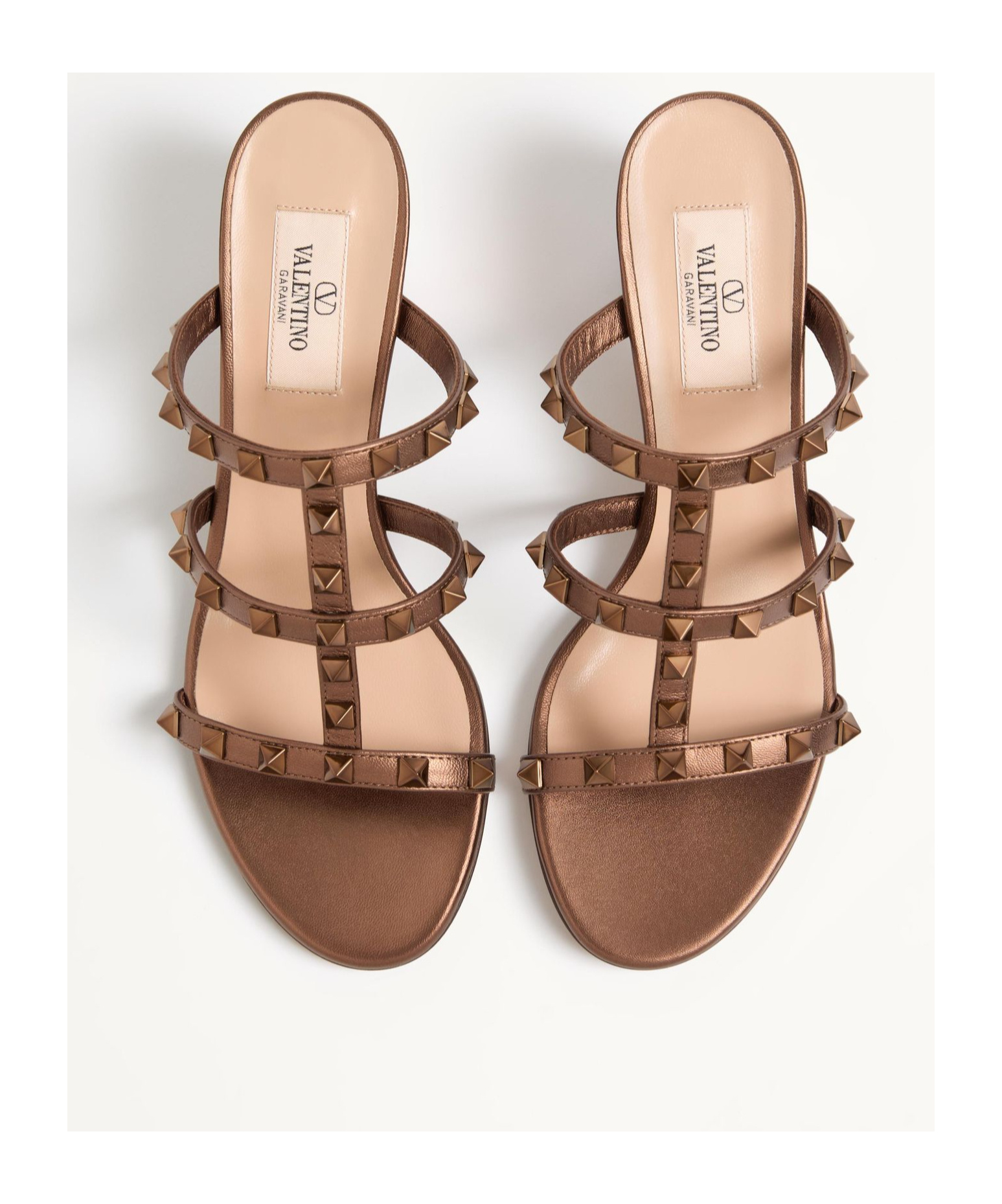 Valentino Studded Block Heel Leather Sandals In Brown