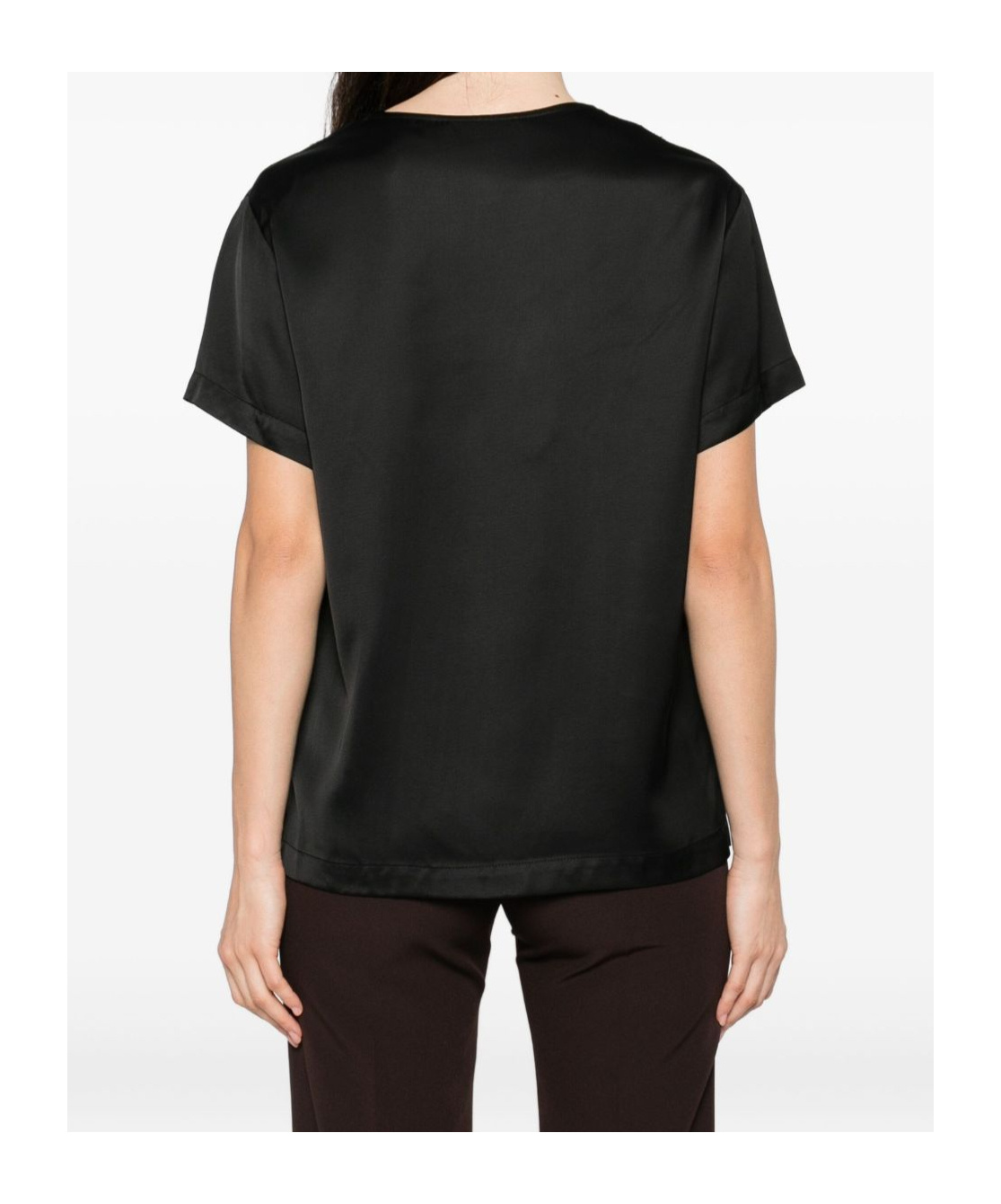Ermanno Firenze Lace Trim V Neck Short Sleeves Top In Black
