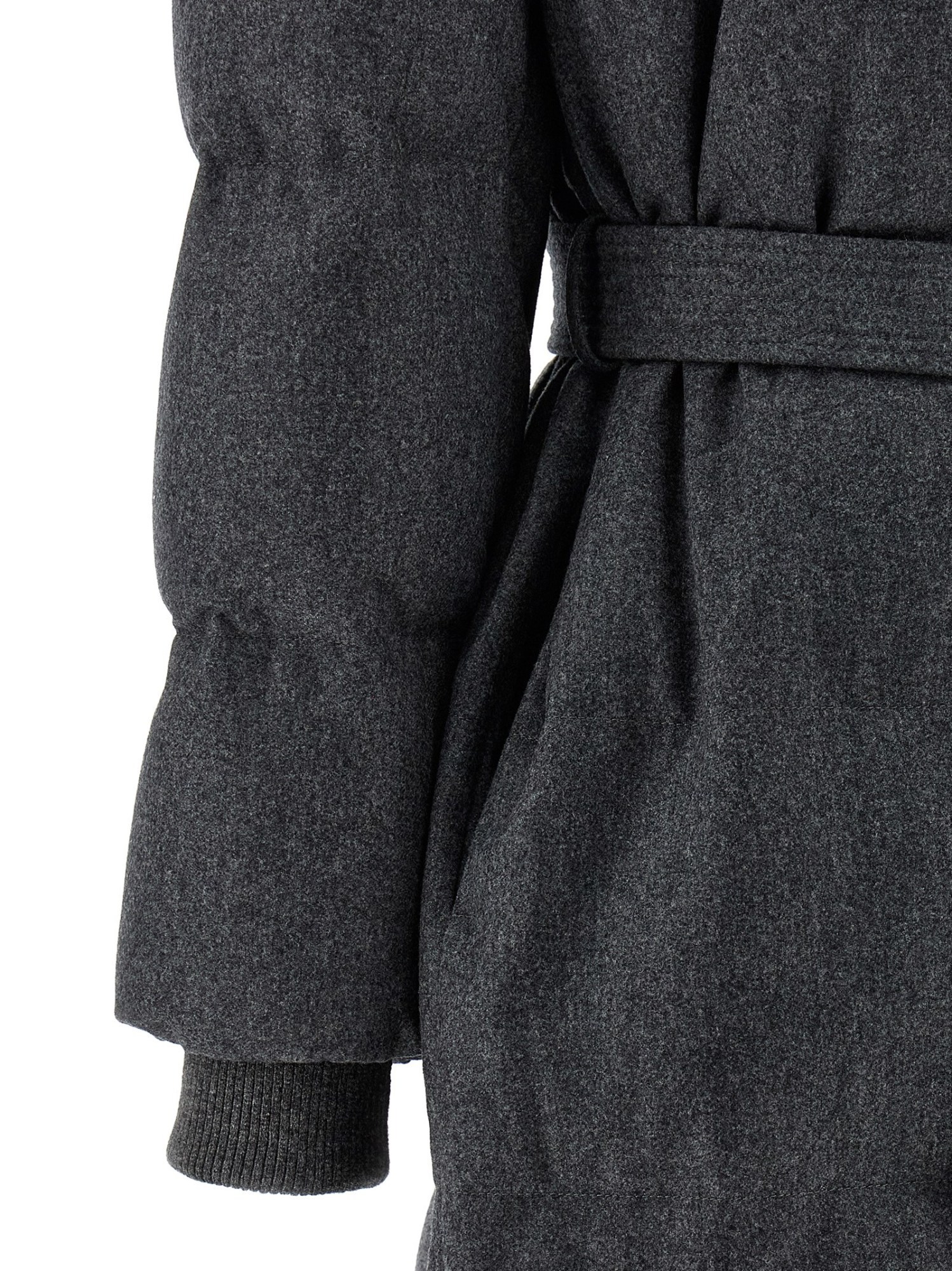 Brunello Cucinelli Lamb Shearling-collar Cashmere Puffer Jacket With Belt In Gray