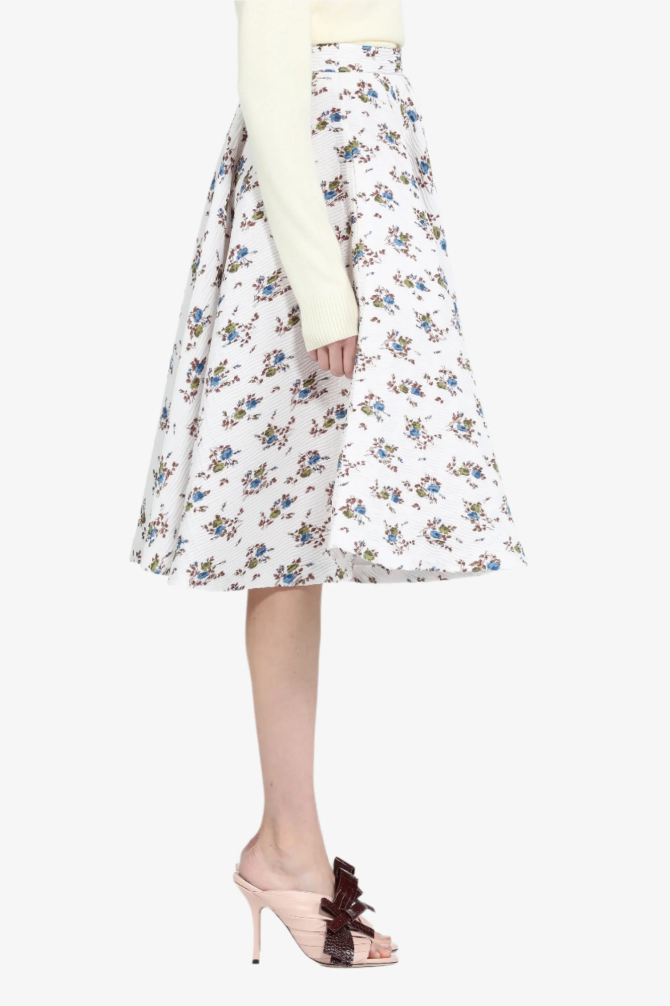 N°21 Floral-print Pleated Midi Skirt In White