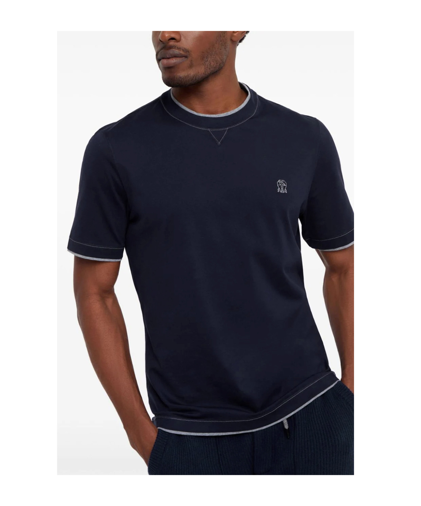 BRUNELLO CUCINELLI BRUNELLO CUCINELLI LOGO EMBROIDERED LAYERED T-SHIRT