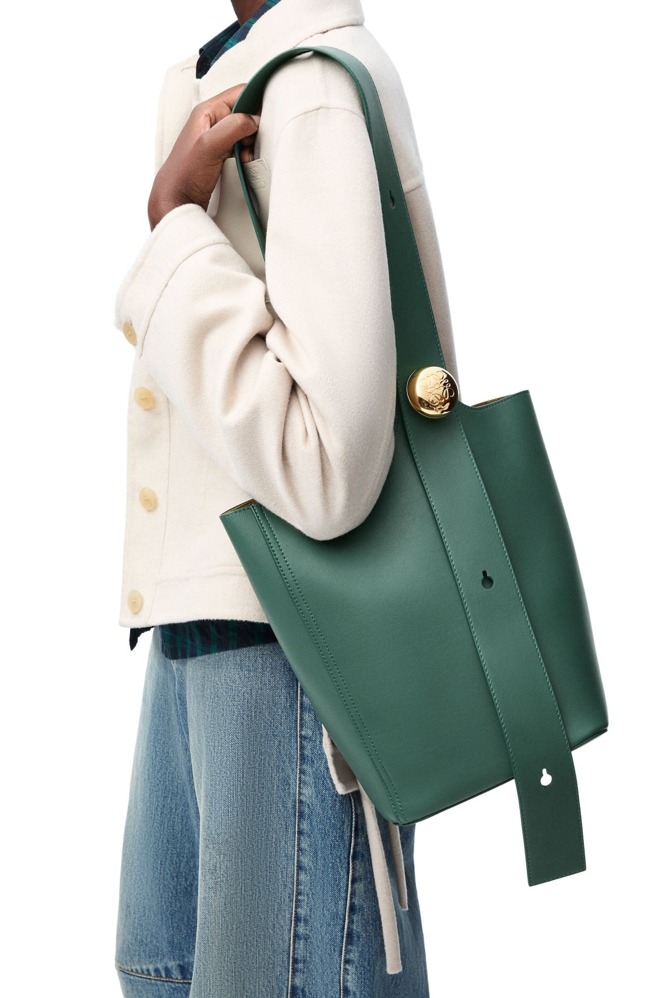 Loewe Mini Puzzle Leather Shoulder Bag In Green