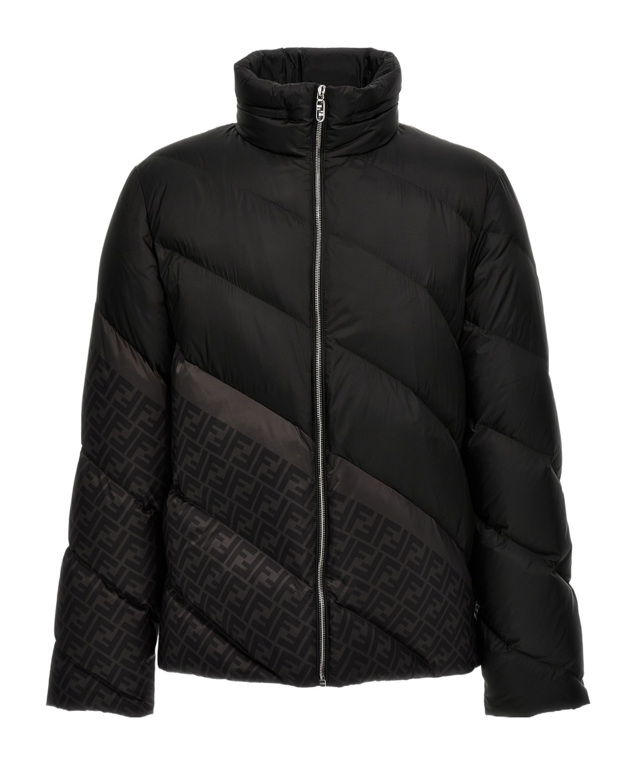 Fendi Ff-print Diagonal-quilted Puff Jacket In Black