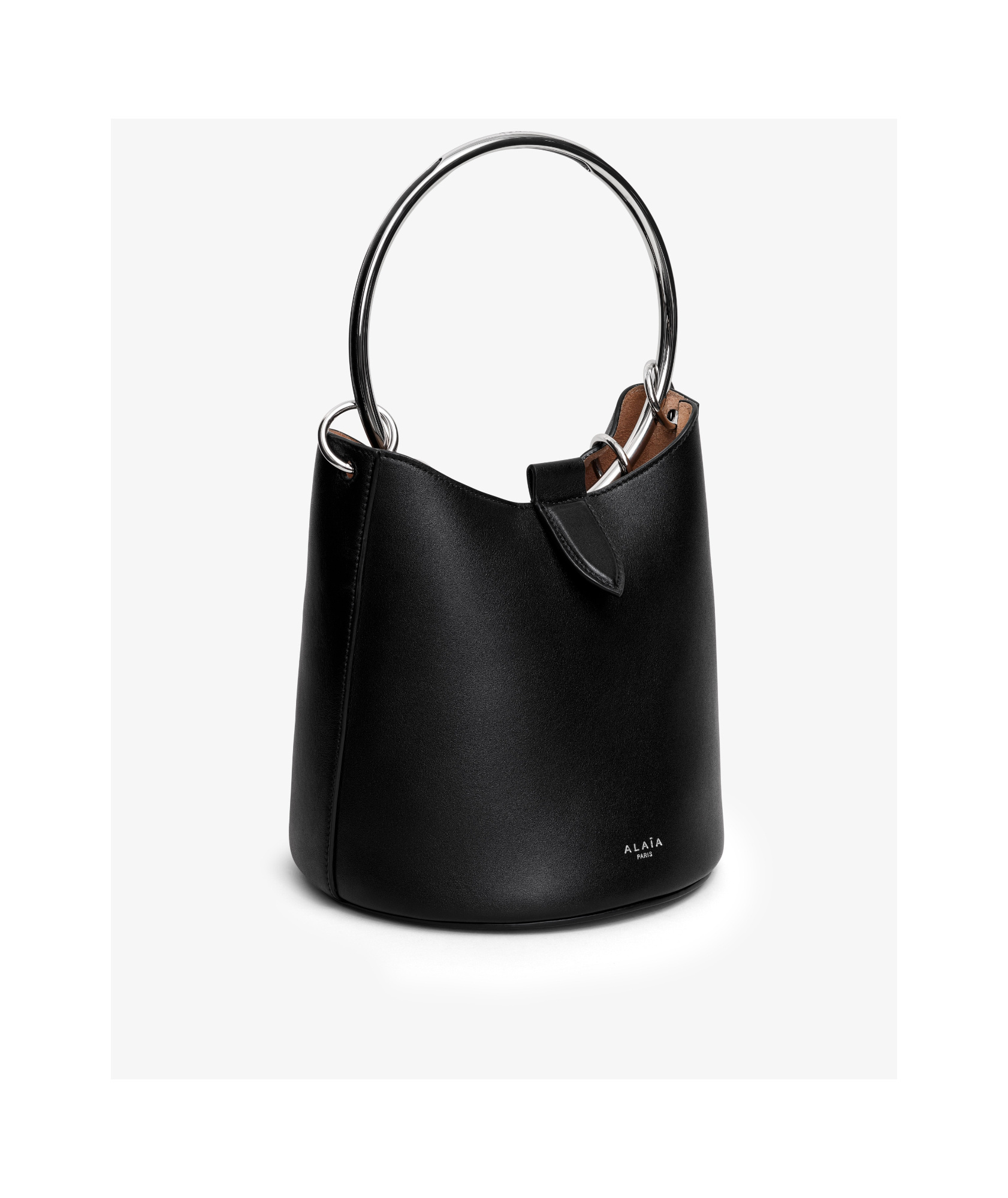 Shop Alaïa Medium Ring Leather Bucket Bag In Black