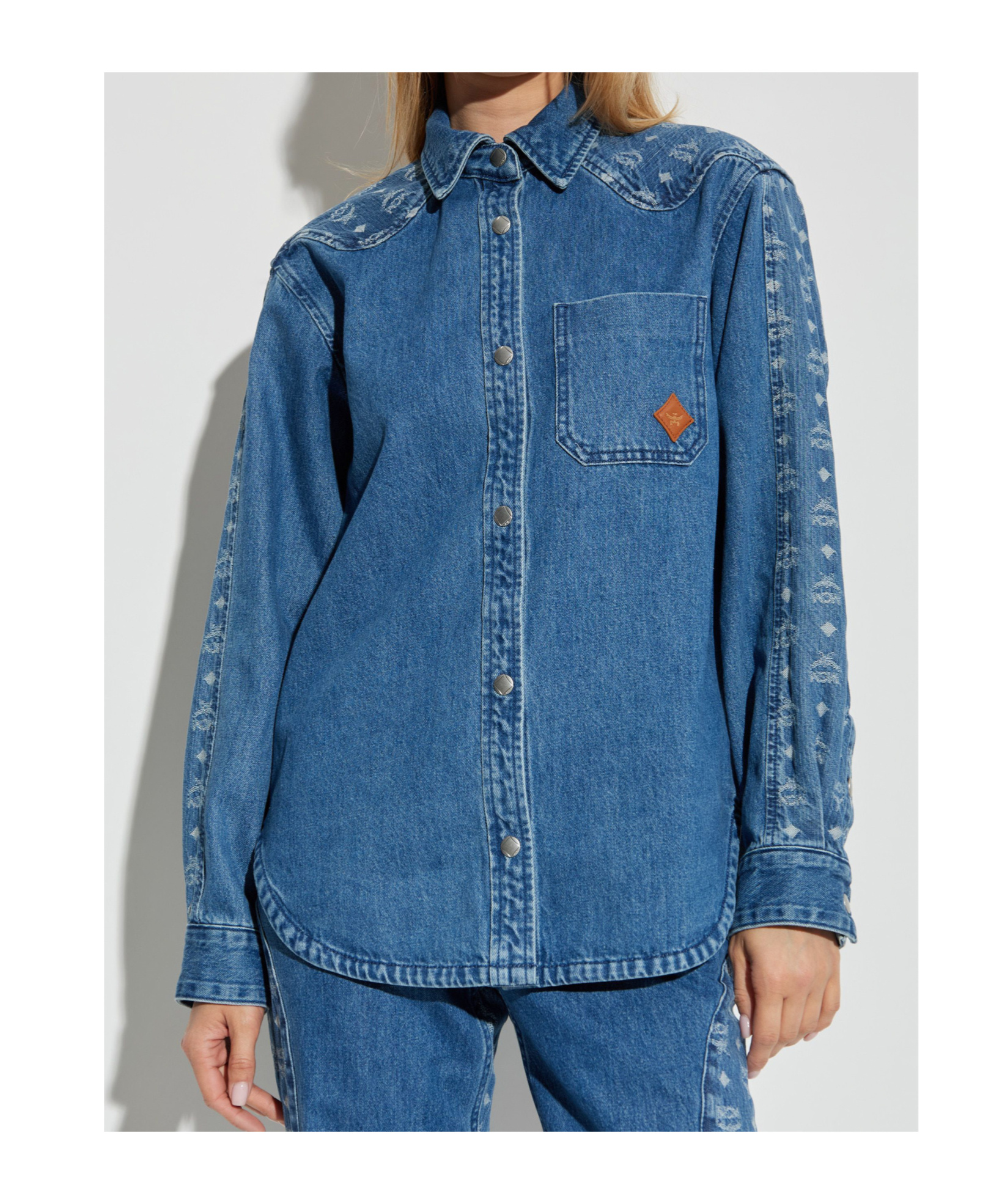 Mcm Denim Shirt With Monogram In Blue