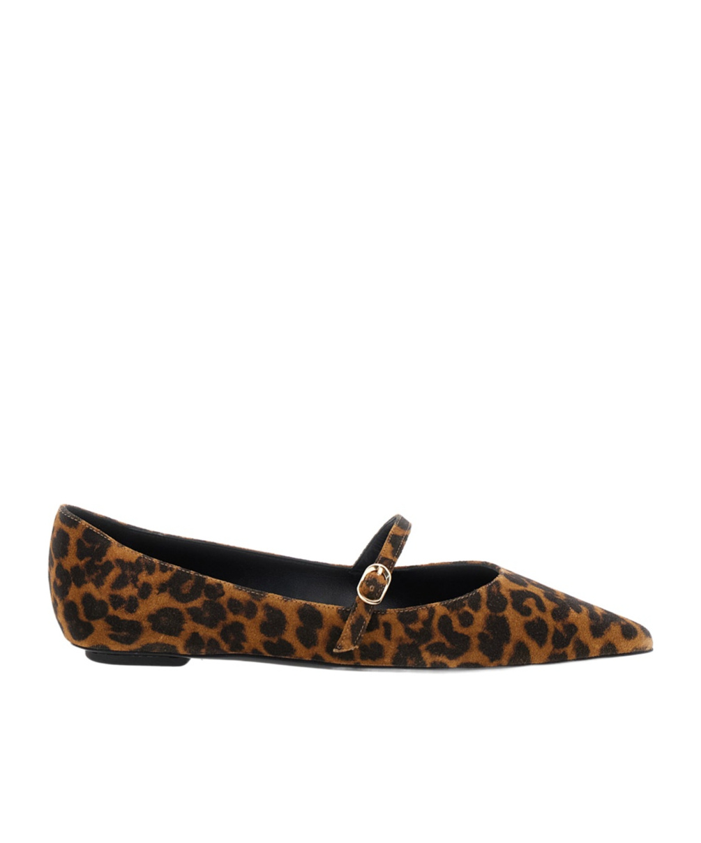 Stuart Weitzman Emilia Brown Ballet Shoes With Adjustable Strap Closure And All-over Leopard Motif In Suede Woman