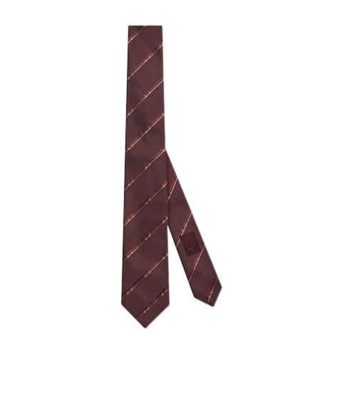 Gucci Diagonal Horsebit Silk Jacquard Tie In Burgundy