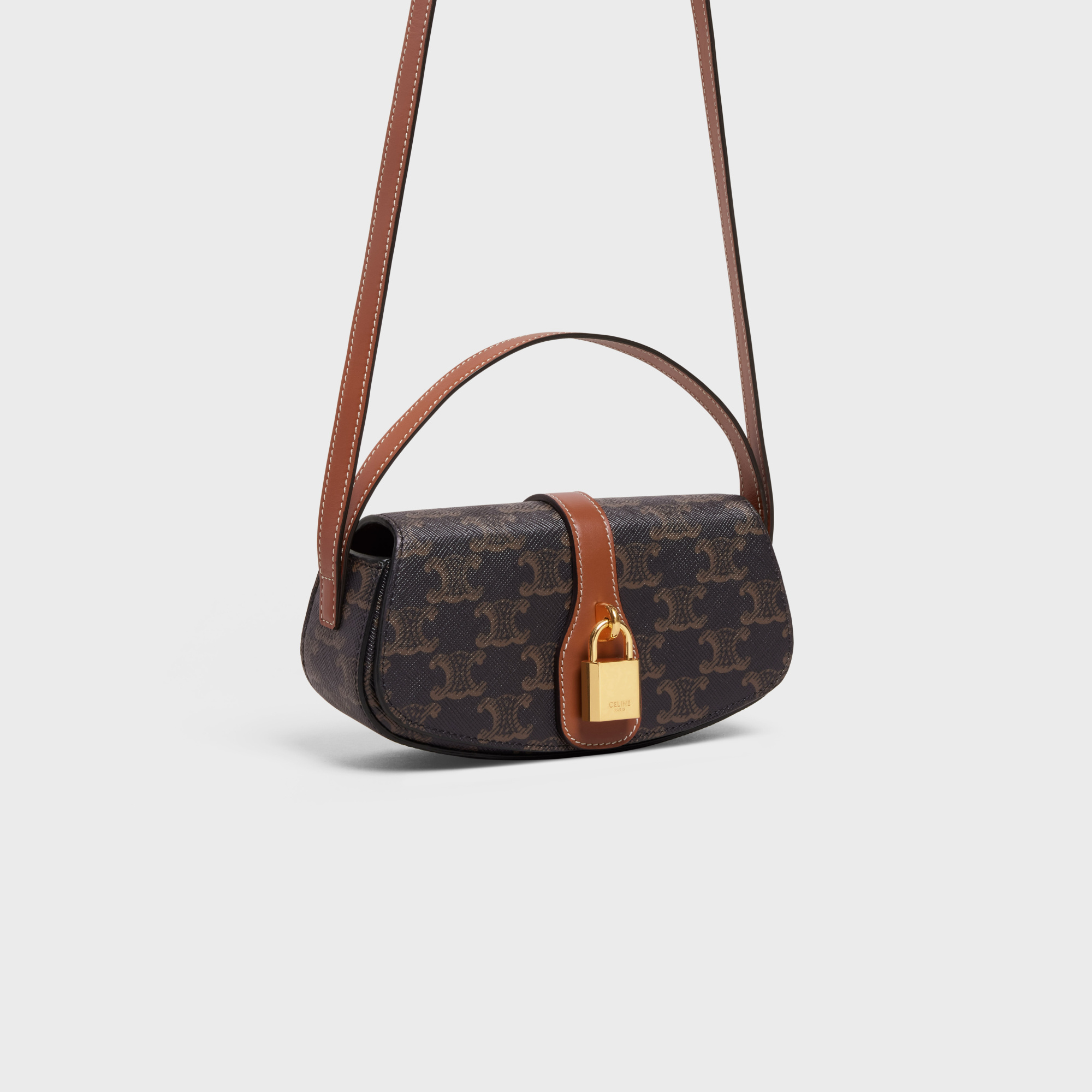 Celine Tabou Triomphe Canvas Logo-printed Shoulder Bag In Brown