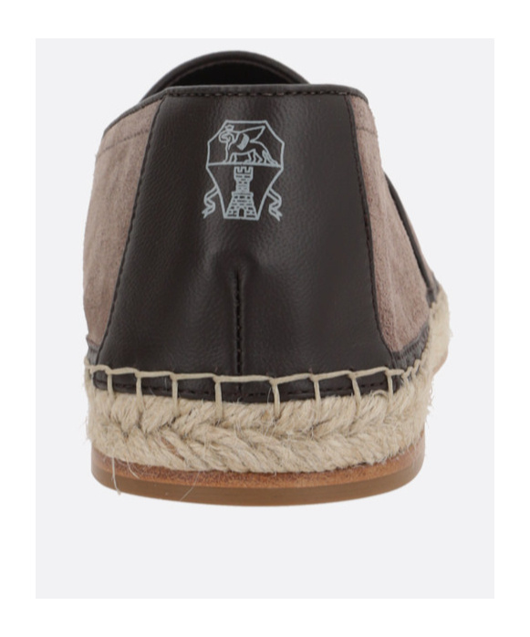 Brunello Cucinelli Round Toe Suede Espadrilles With Jute Sole In Multicolor