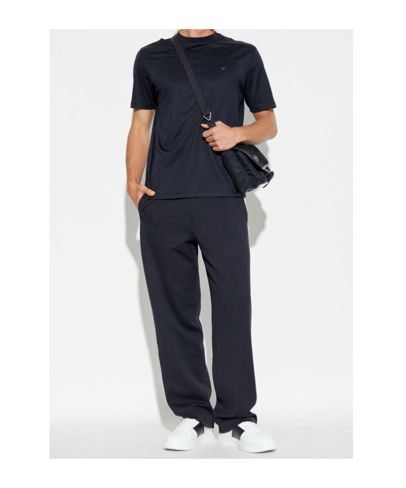 Emporio Armani Logo-embroidered Crew-neck T-shirt In Black