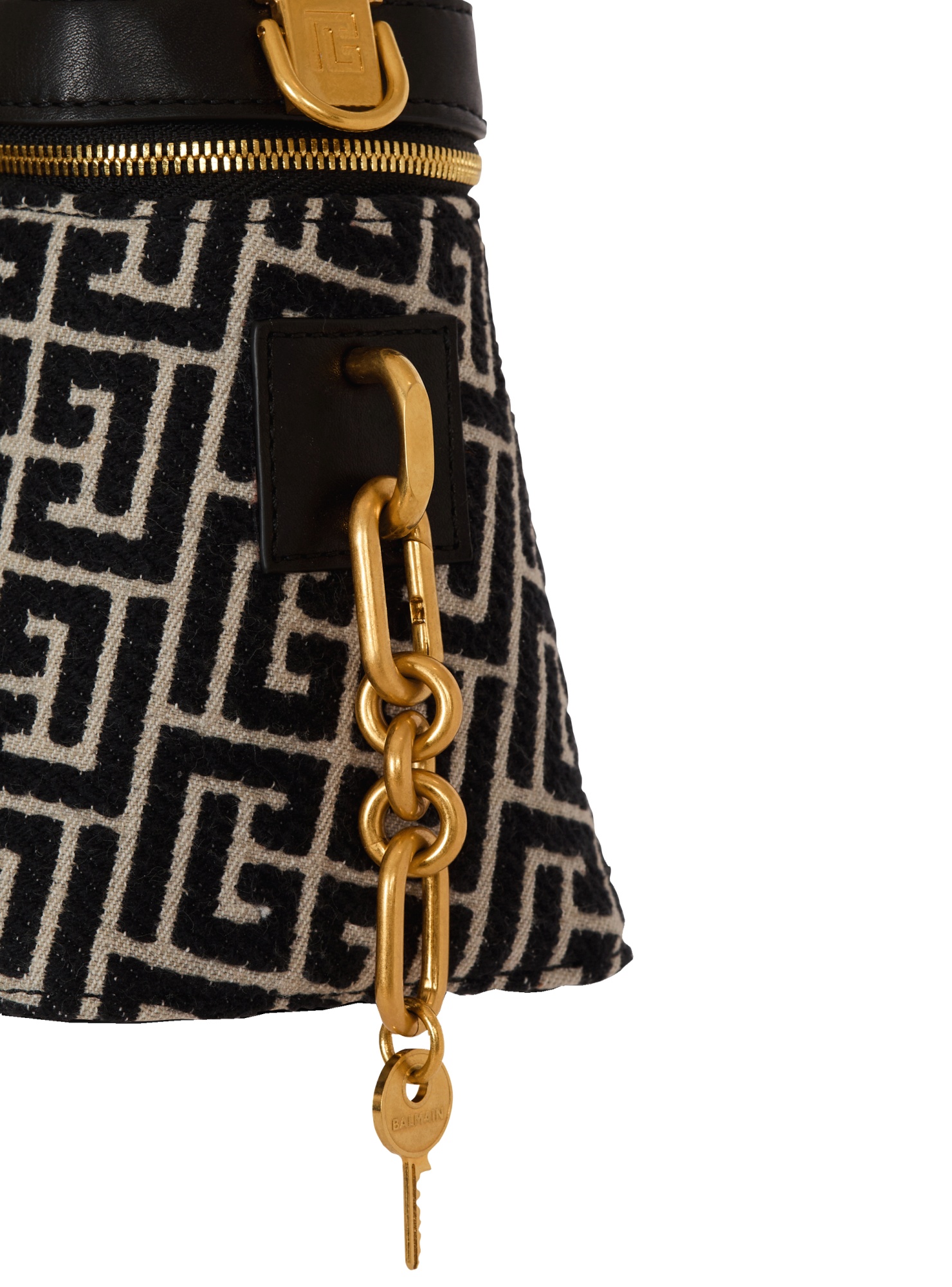 Balmain Pulse Vanity Bag In Monogrammed Jacquard Canvas And Leather In Black