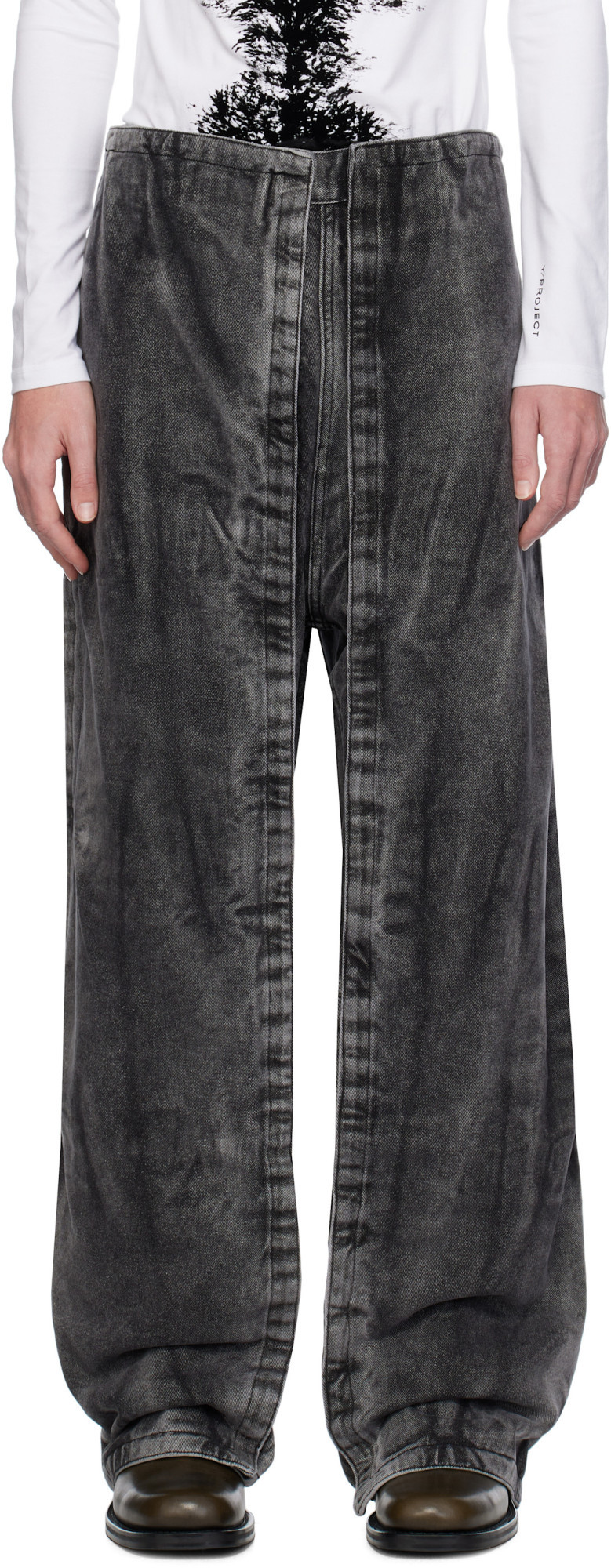 Y/project Y Project Baggy Jeans With Removable Panels Men In Black