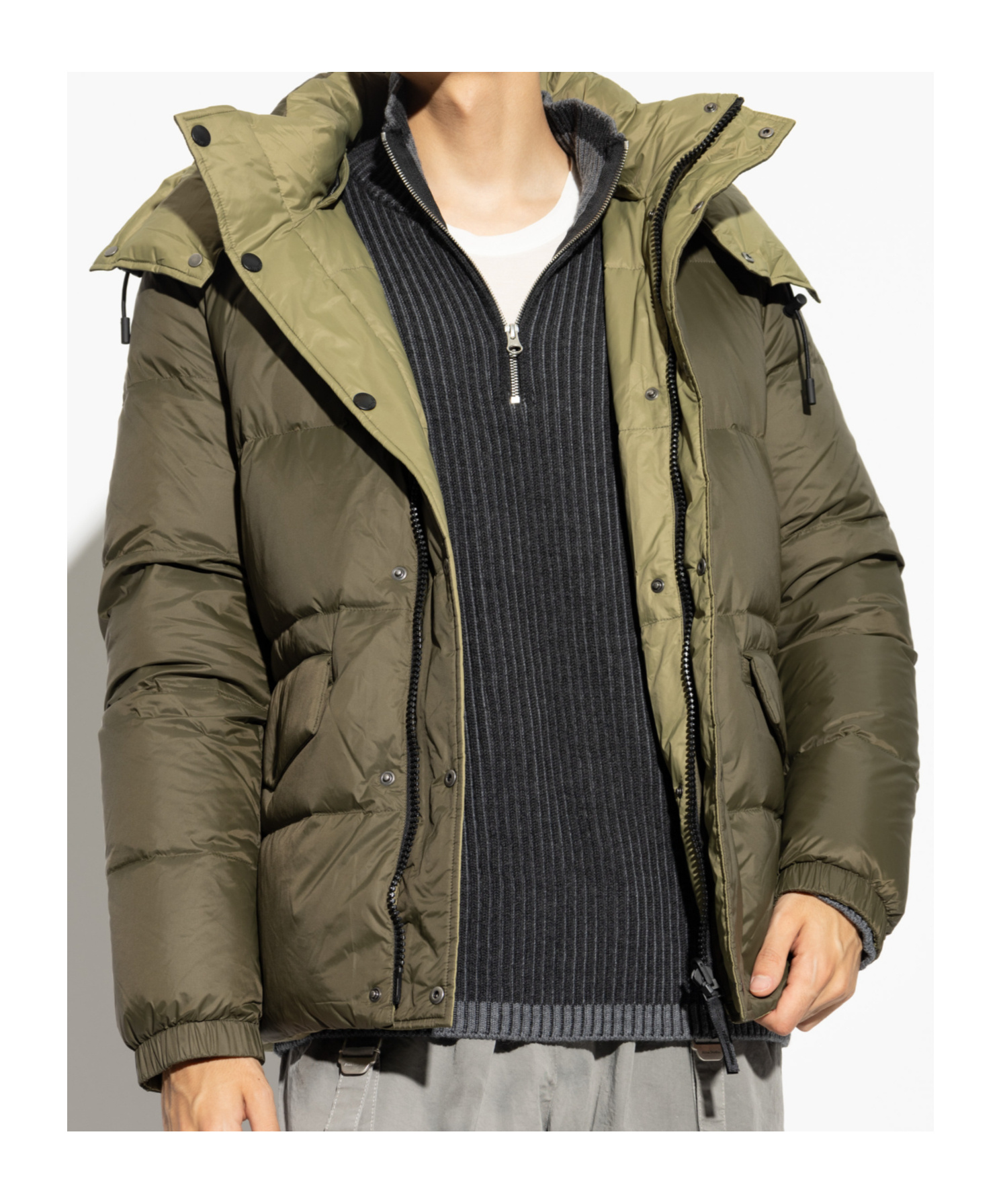 Yves Salomon Hooded Puffer Jacket In Green