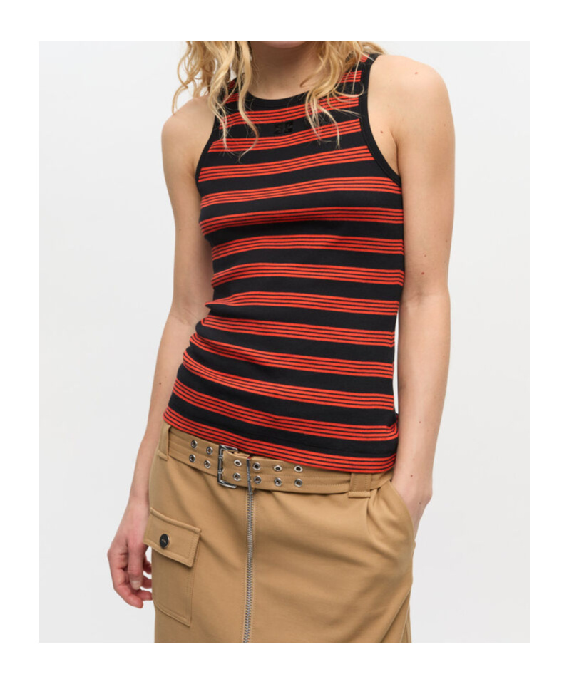 Ganni Red Striped Soft Cotton Rib Tank Top
