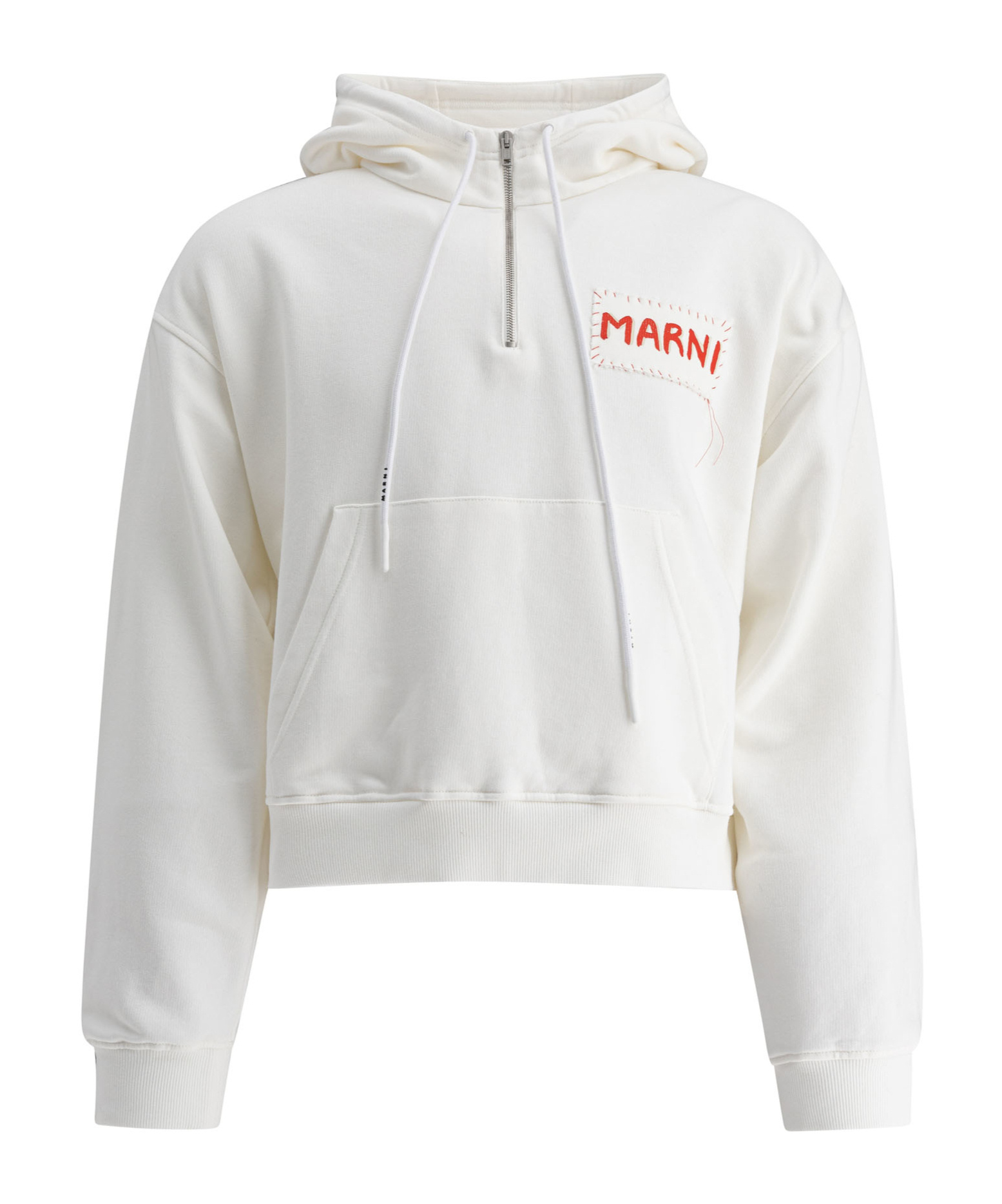 Marni Relaxed-fit White Hoodie With Embroidered Logo Patch In Red
