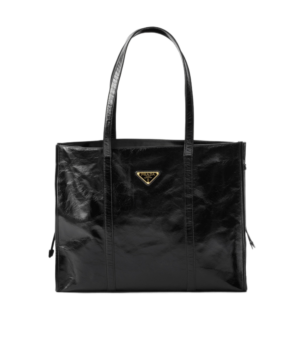 Prada Large Glossy Leather Tote Bag In Black
