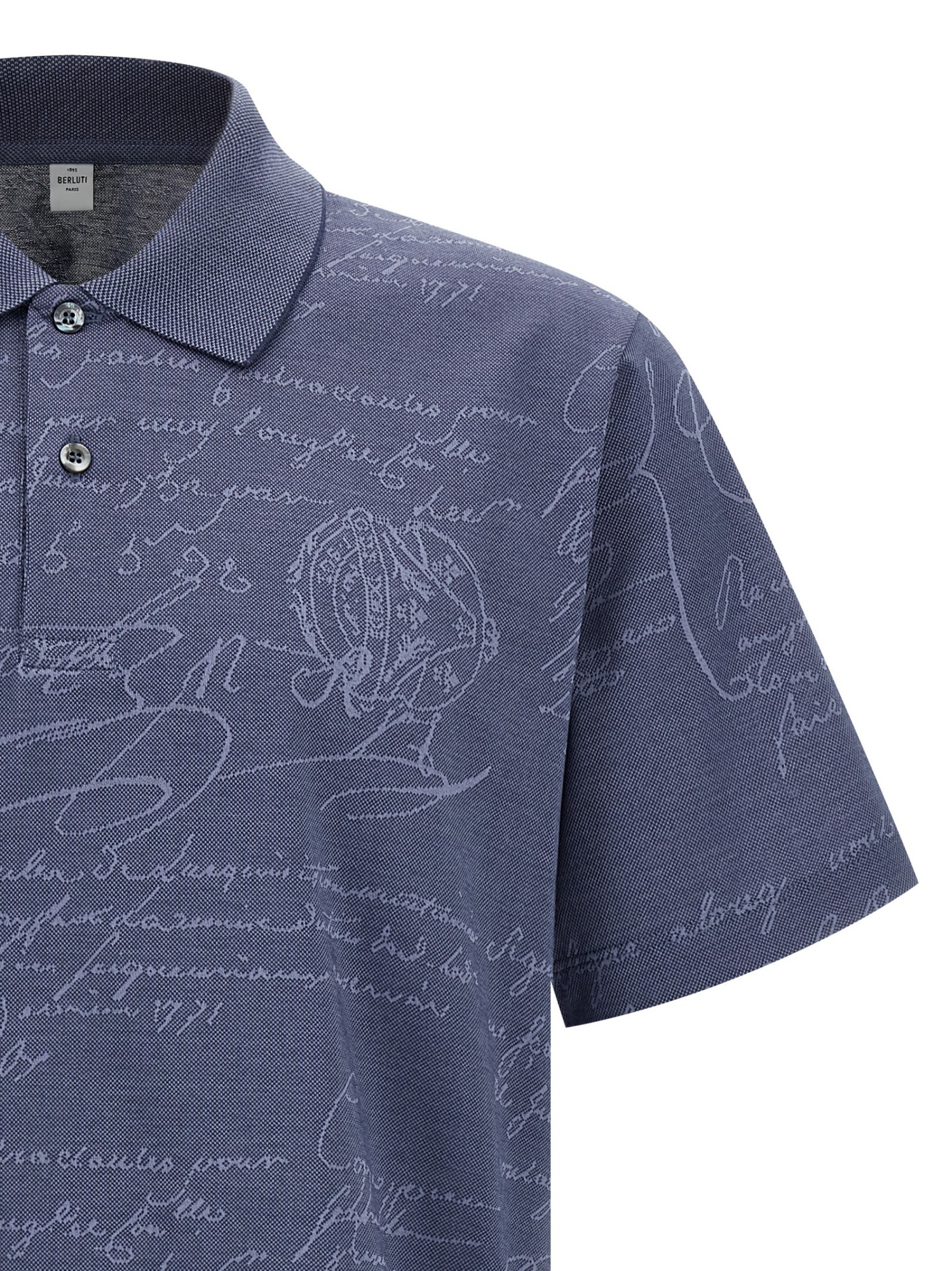 Berluti Printed Polo Shirt With Collar And Slits In Blue