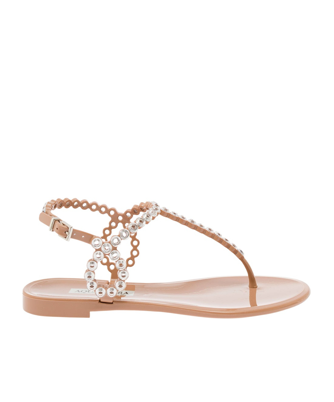 Aquazzura T-strap Pink Sandals With Circular Embellishments In Nude