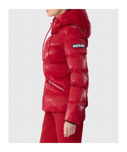 Mackage High-gloss Down Jacket With Removable Hood In Red